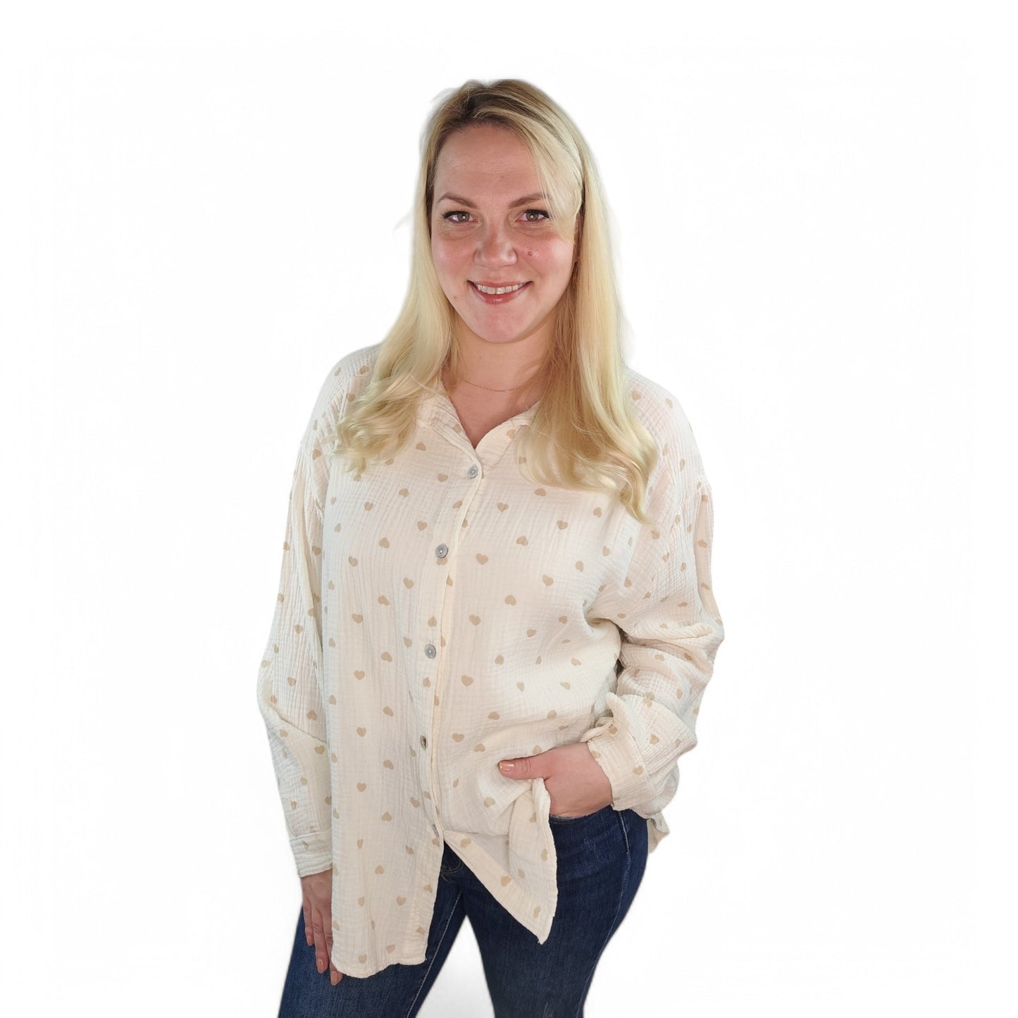 Musselin Bluse mit Herzchen in Creme