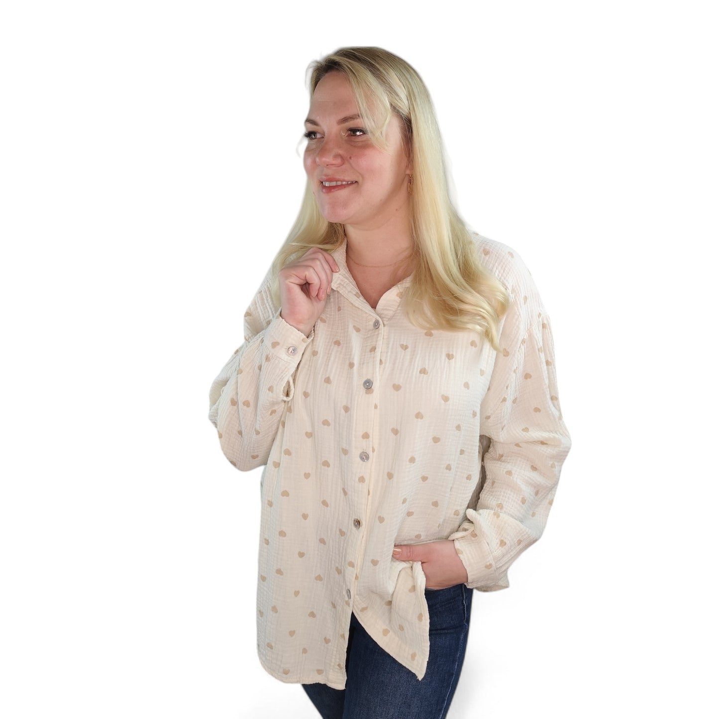 Musselin Bluse mit Herzchen in Creme