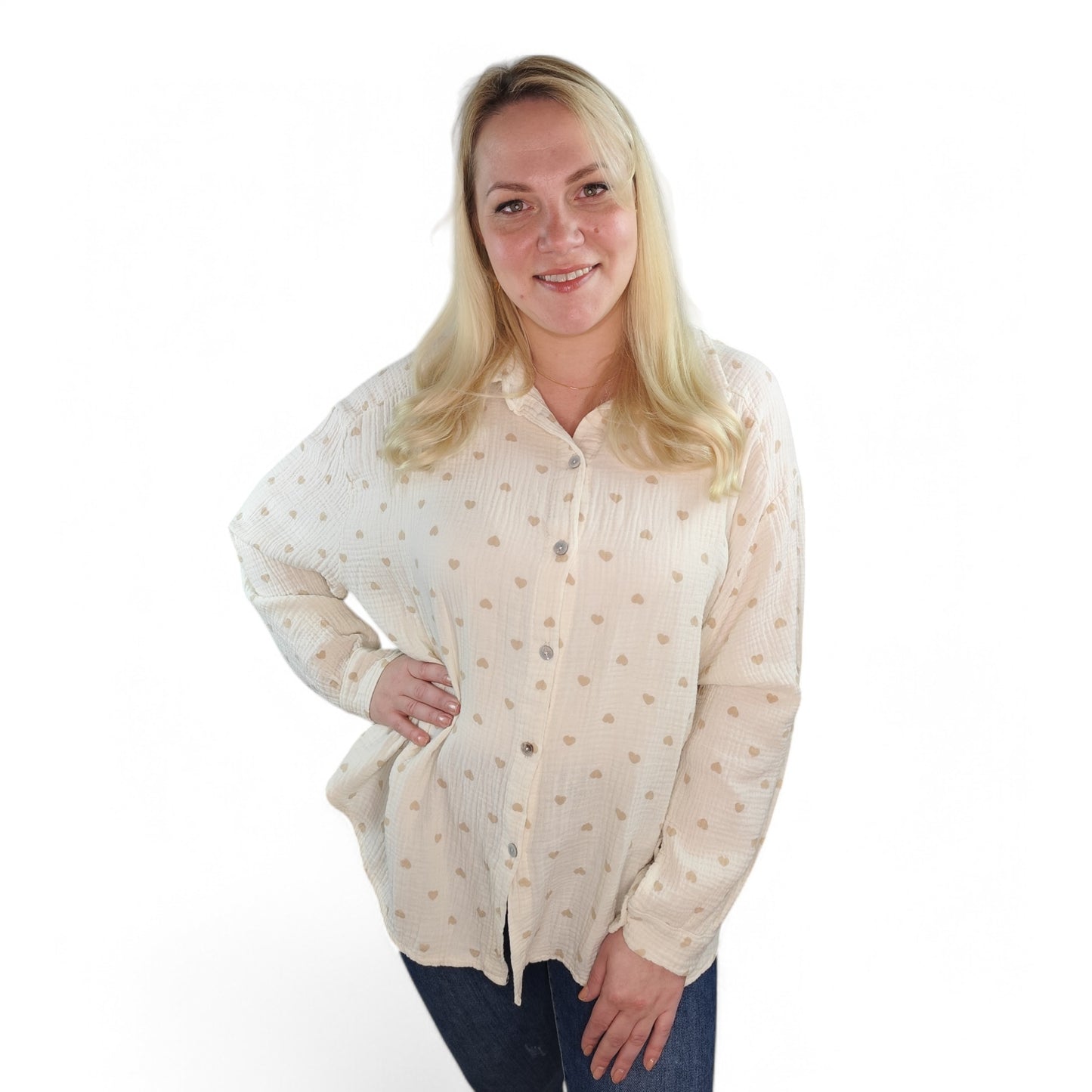 Musselin Bluse mit Herzchen in Creme