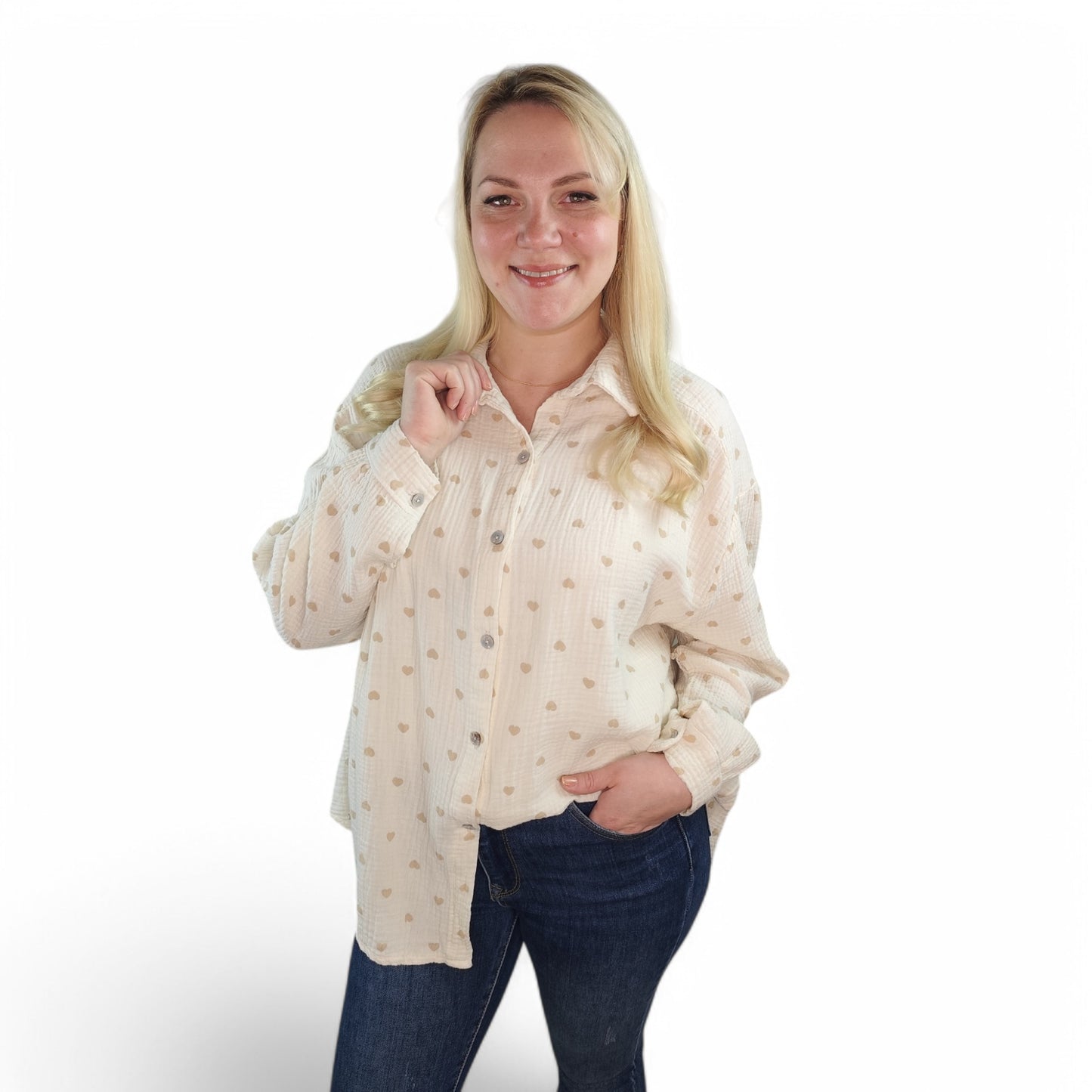 Musselin Bluse mit Herzchen in Creme