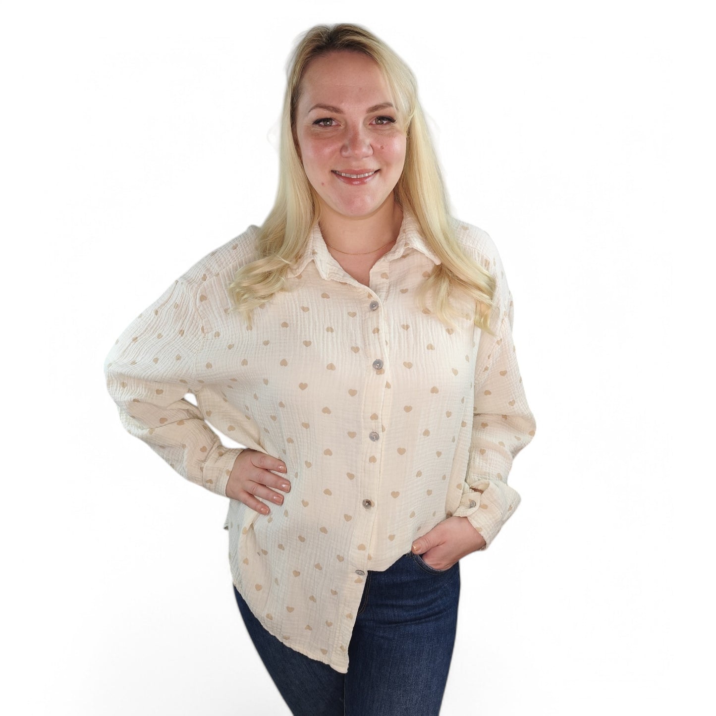 Musselin Bluse mit Herzchen in Creme