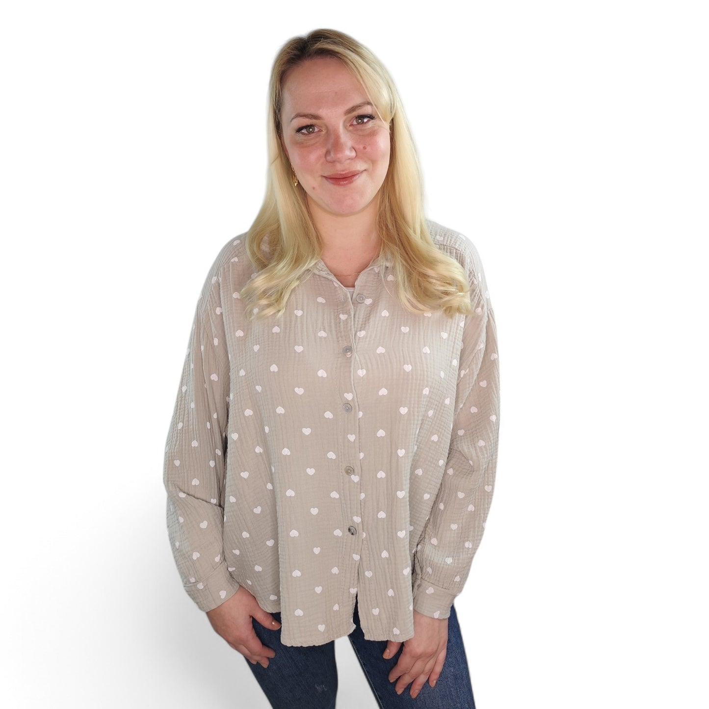 Musselin Bluse mit Herzchen in Beige