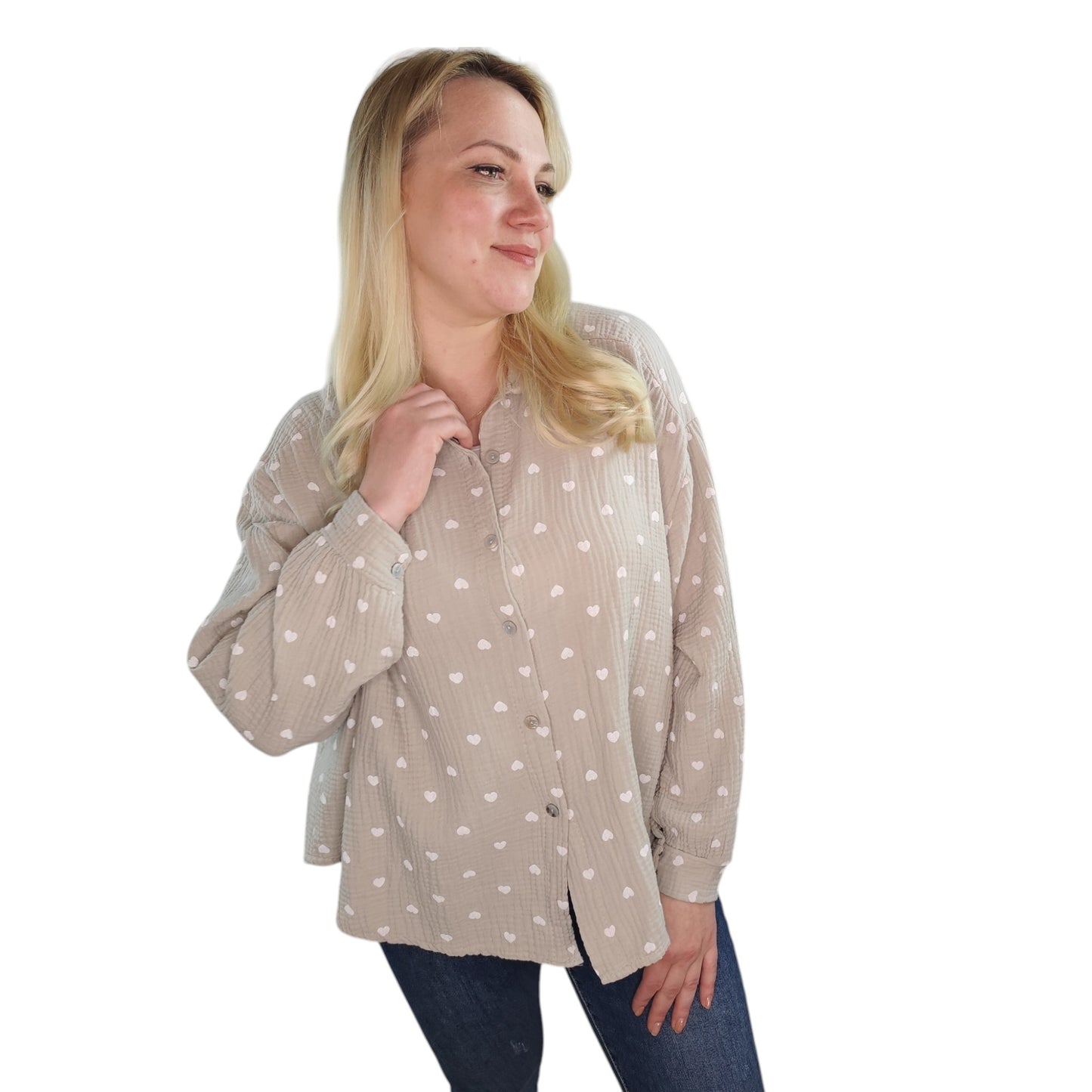 Musselin Bluse mit Herzchen in Beige