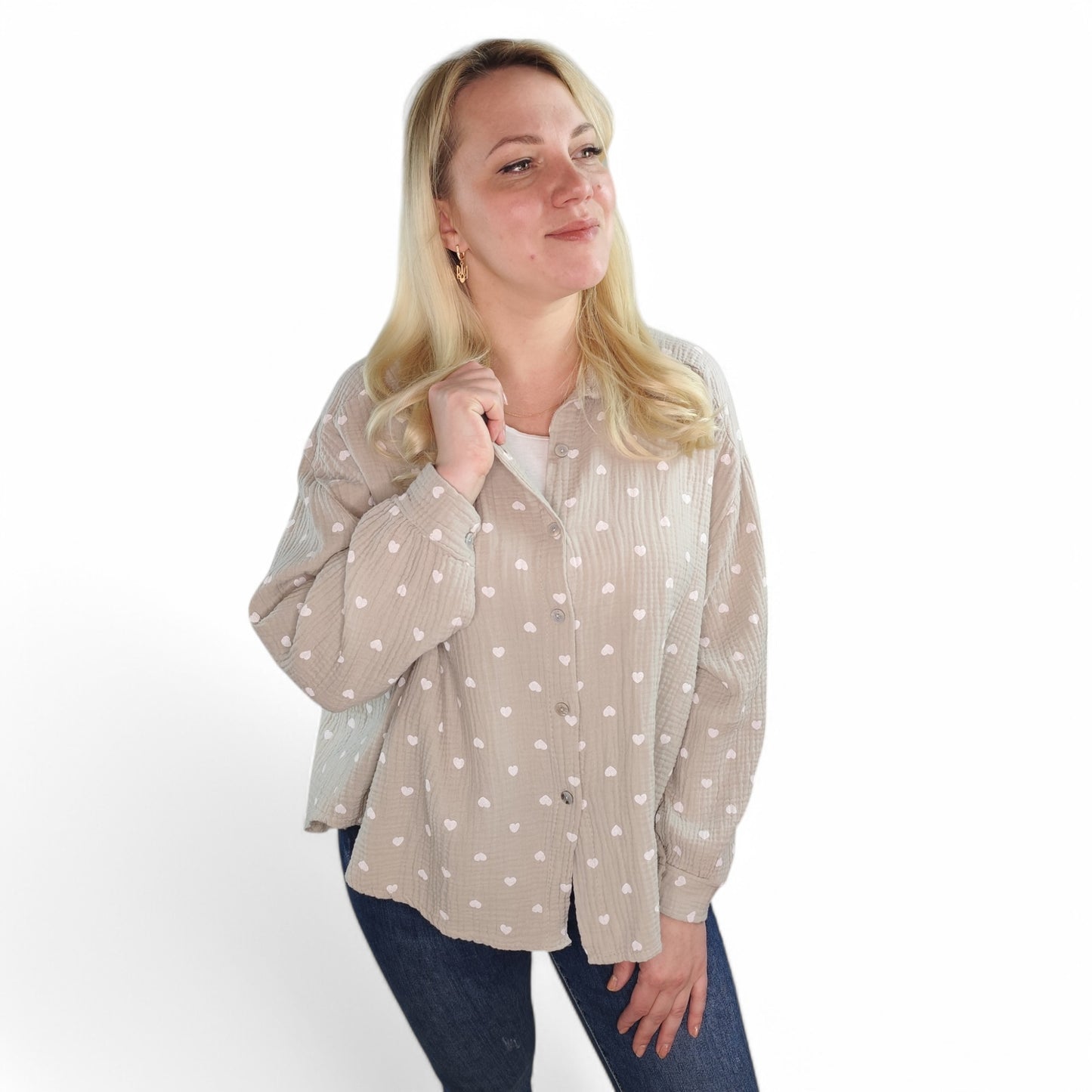 Musselin Bluse mit Herzchen in Beige