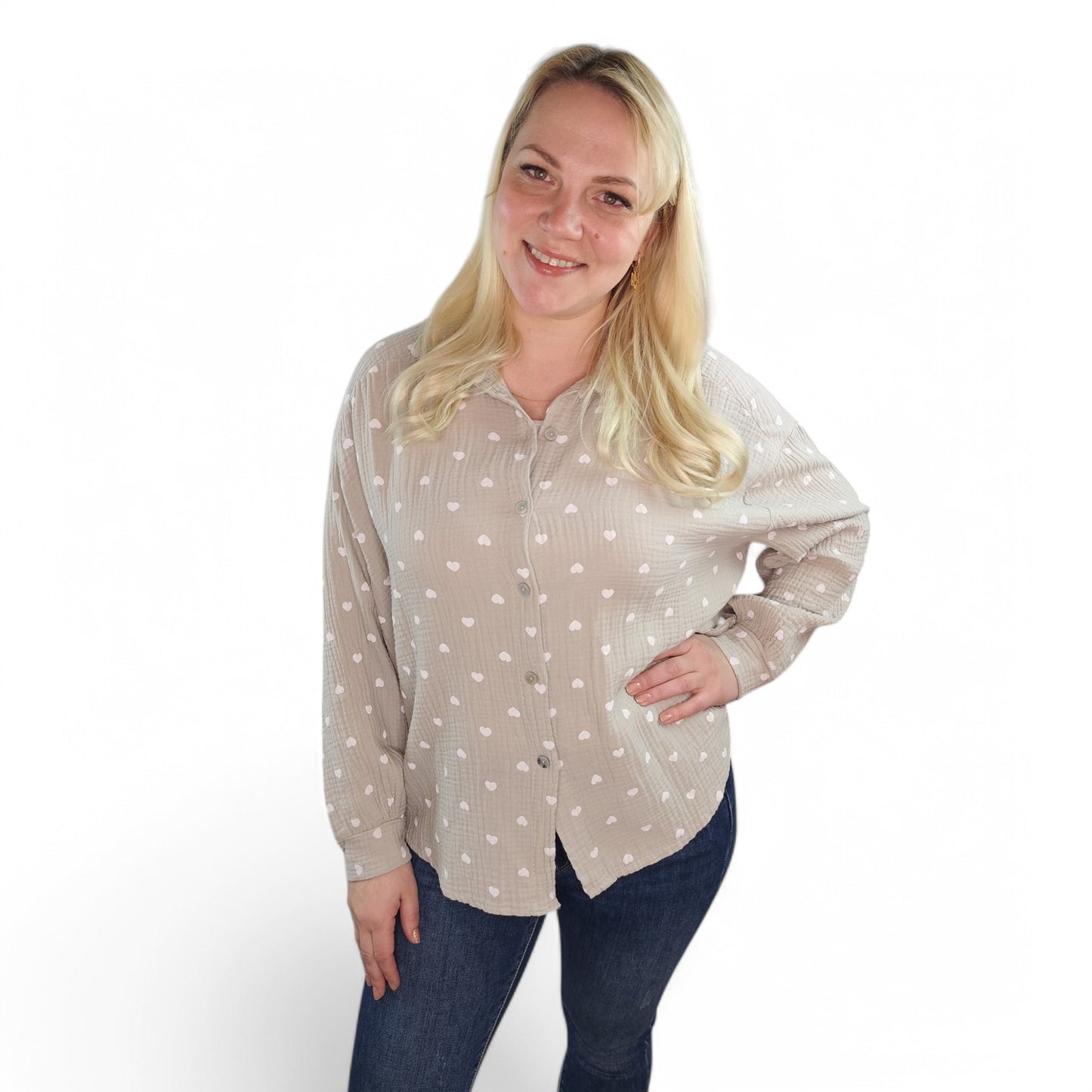 Musselin Bluse mit Herzchen in Beige