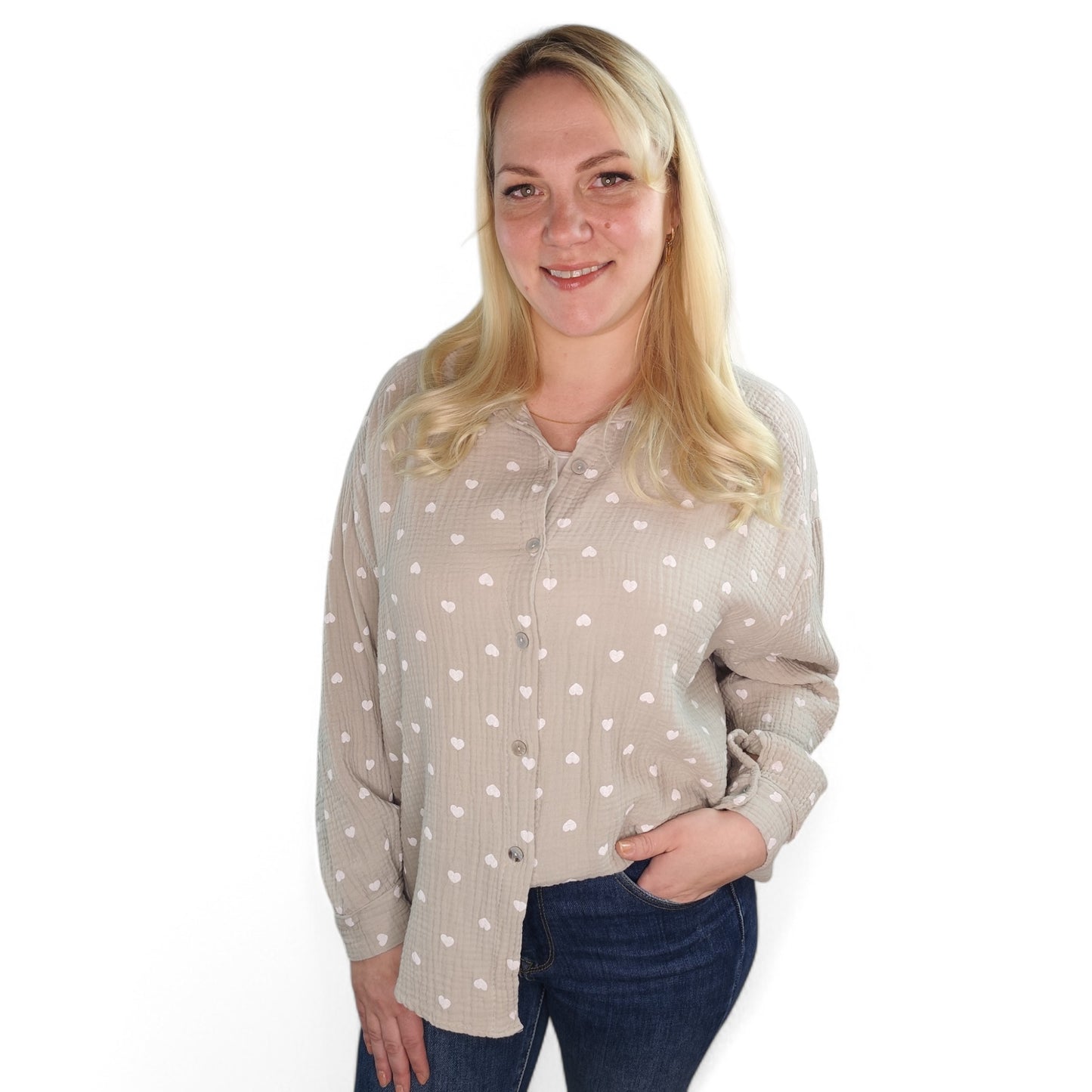 Musselin Bluse mit Herzchen in Beige