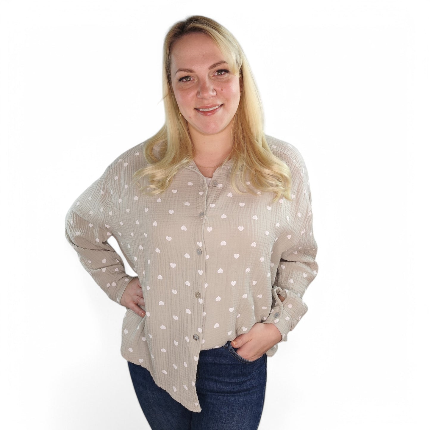 Musselin Bluse mit Herzchen in Beige