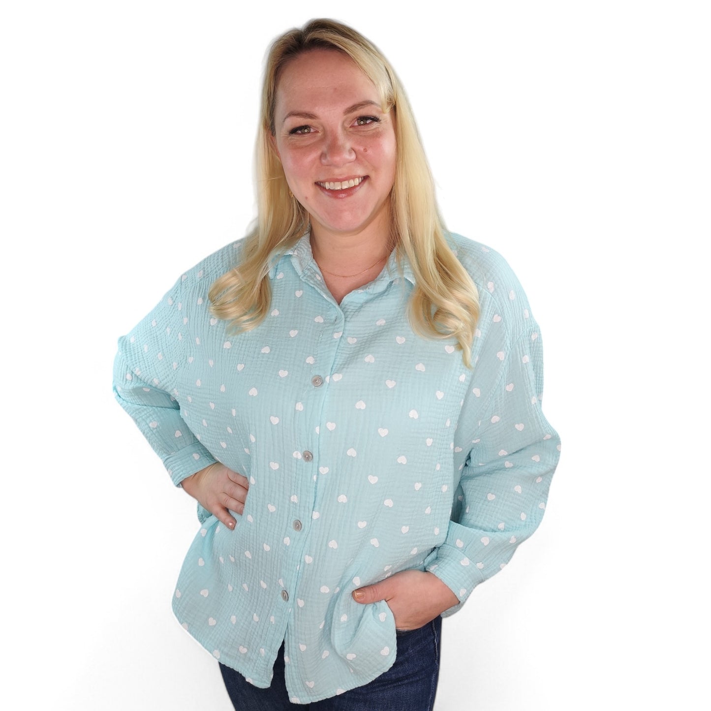 Musselin Bluse mit Herzchen in Mintgrün