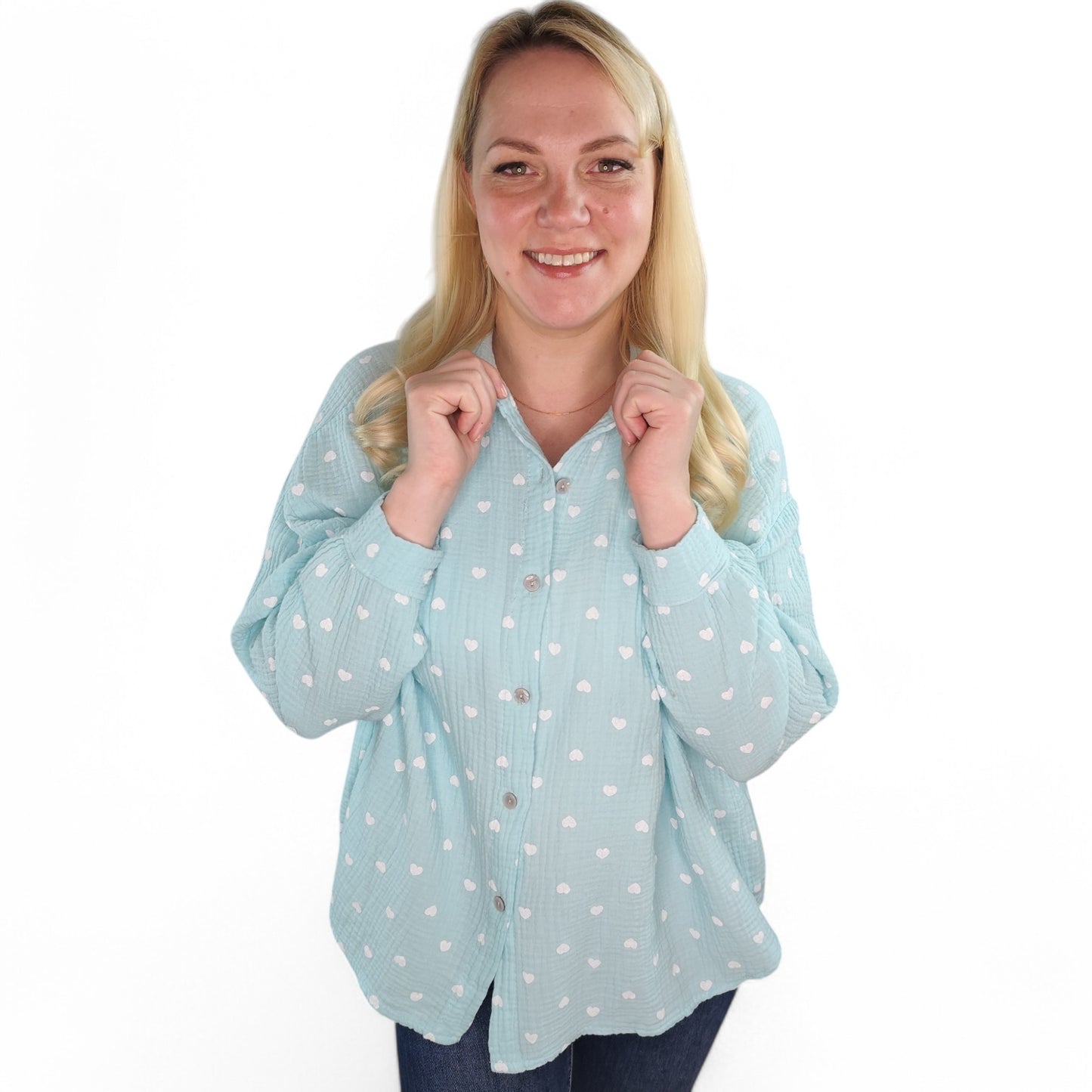 Musselin Bluse mit Herzchen in Mintgrün