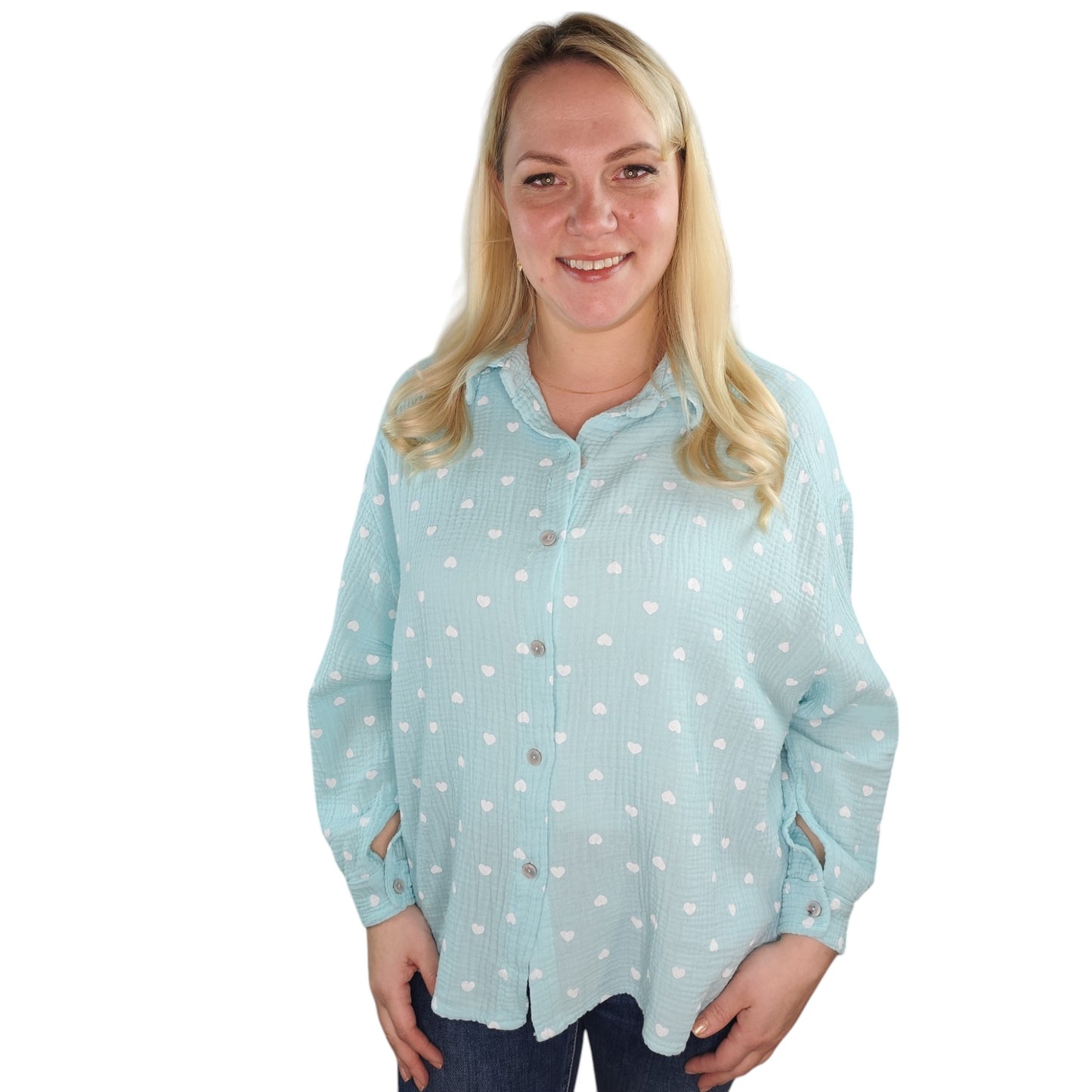 Musselin Bluse mit Herzchen in Mintgrün