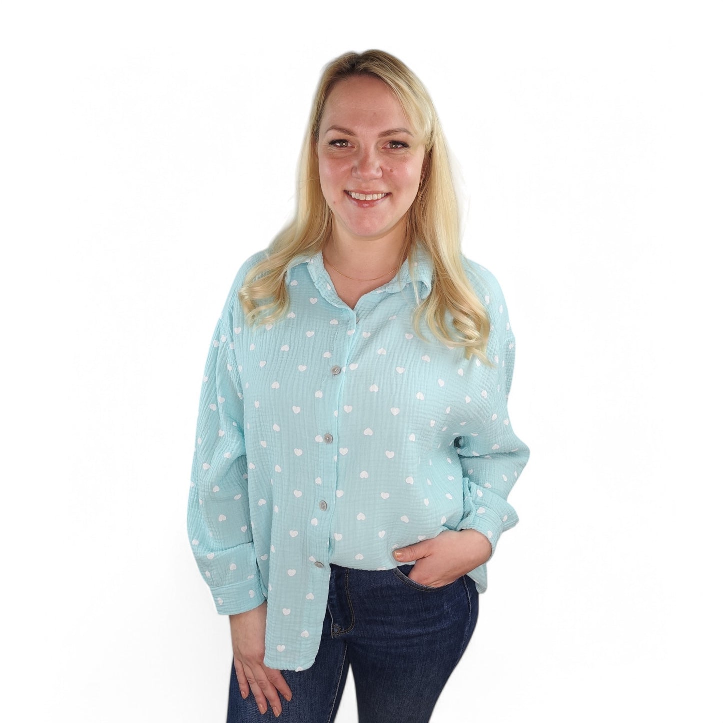 Musselin Bluse mit Herzchen in Mintgrün