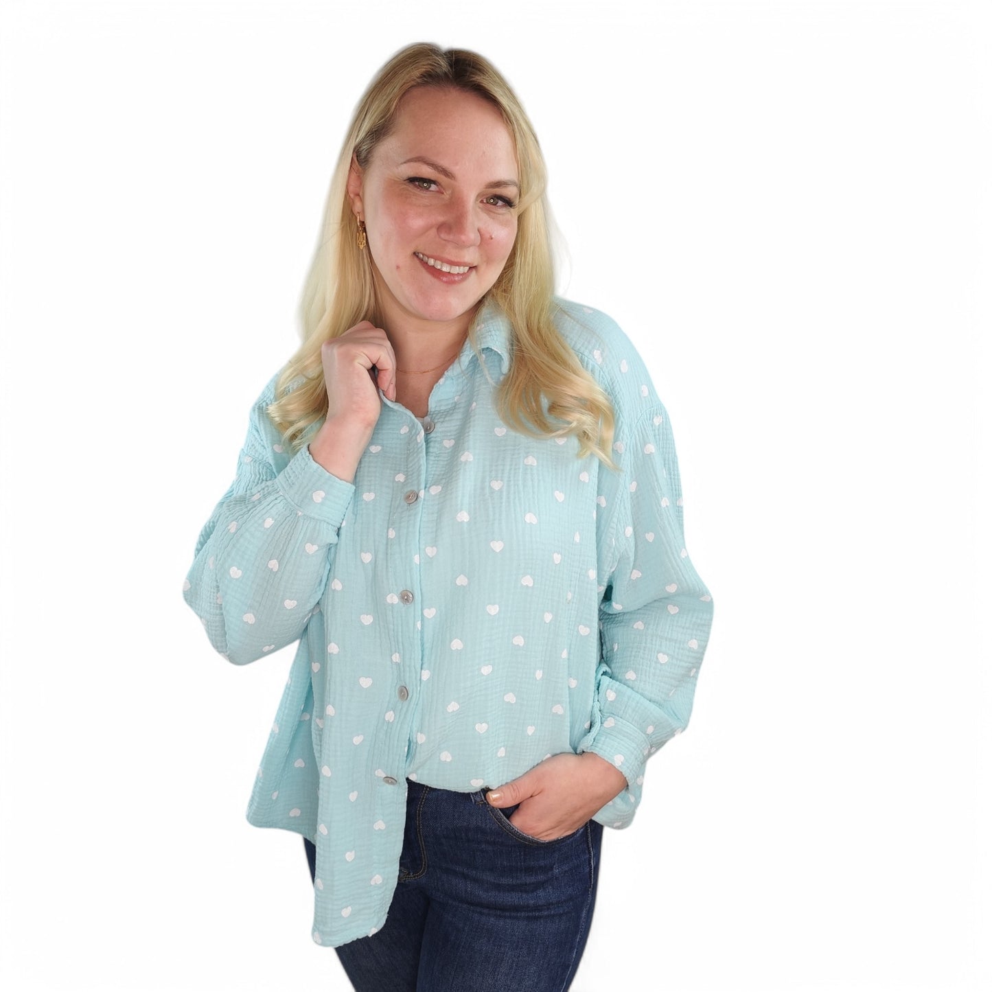 Musselin Bluse mit Herzchen in Mintgrün