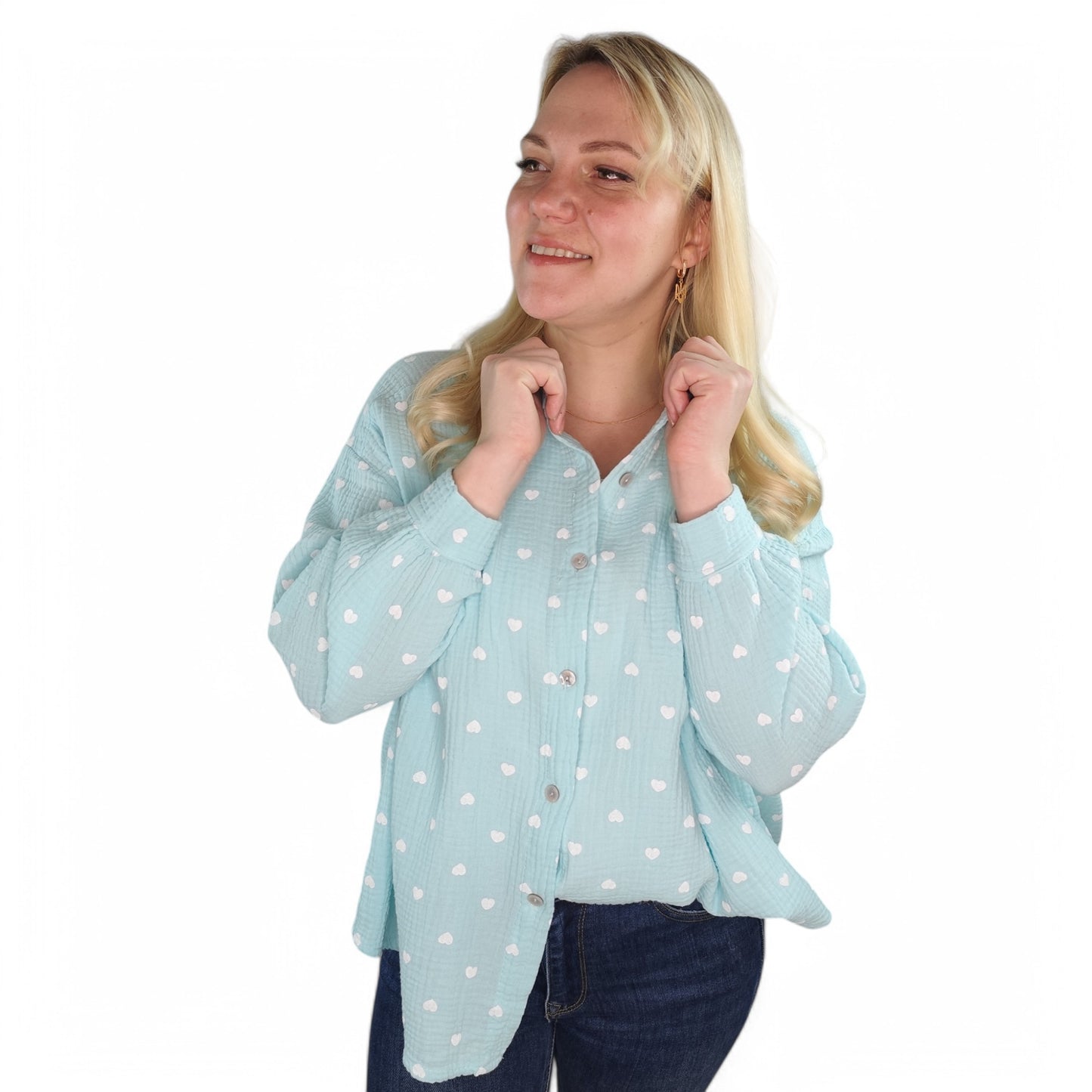 Musselin Bluse mit Herzchen in Mintgrün