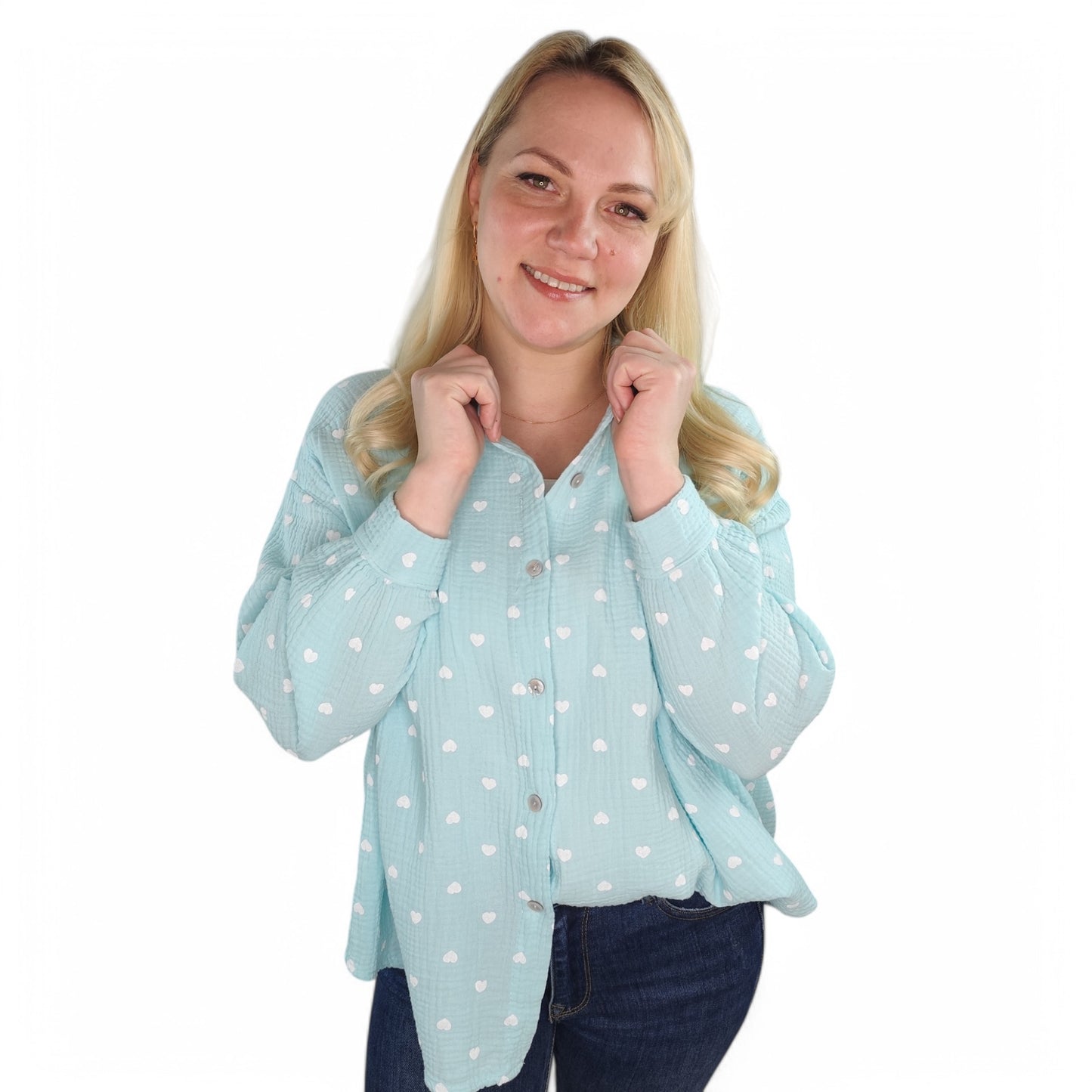 Musselin Bluse mit Herzchen in Mintgrün