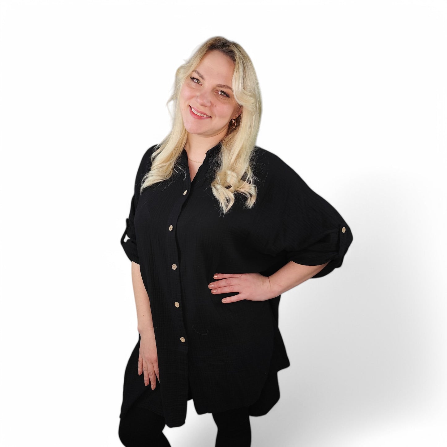 Musselin Longbluse in Schwarz