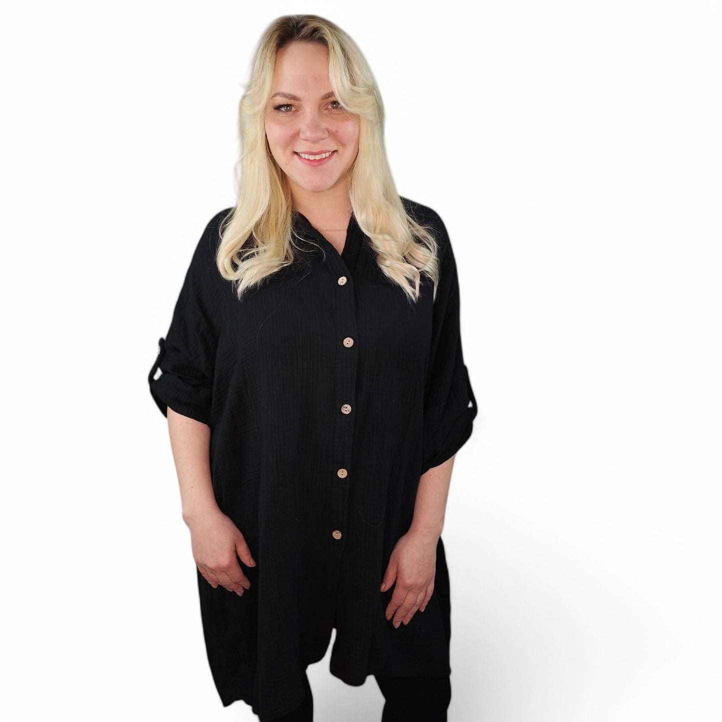 Musselin Longbluse in Schwarz