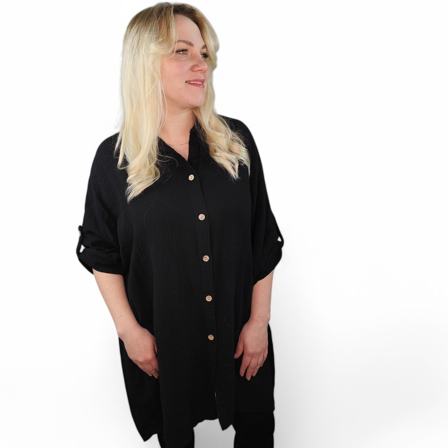 Musselin Longbluse in Schwarz