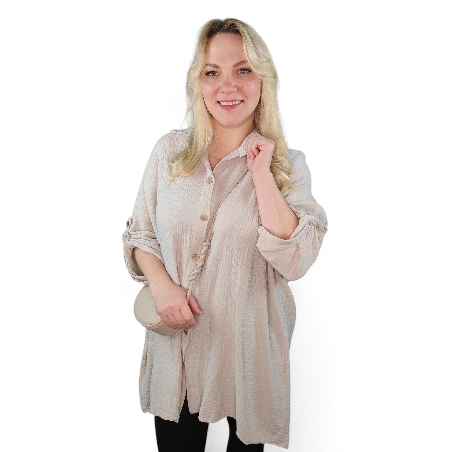 Musselin Longbluse in Beige