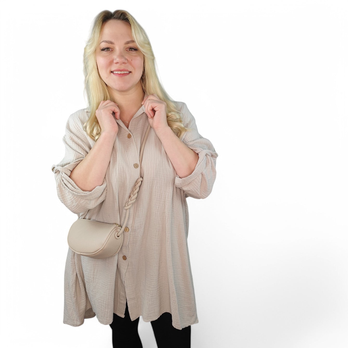 Musselin Longbluse in Beige