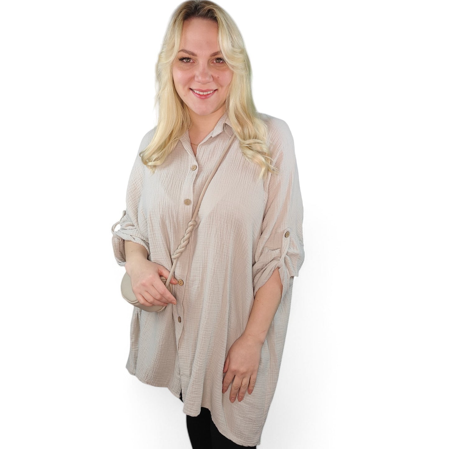 Musselin Longbluse in Beige