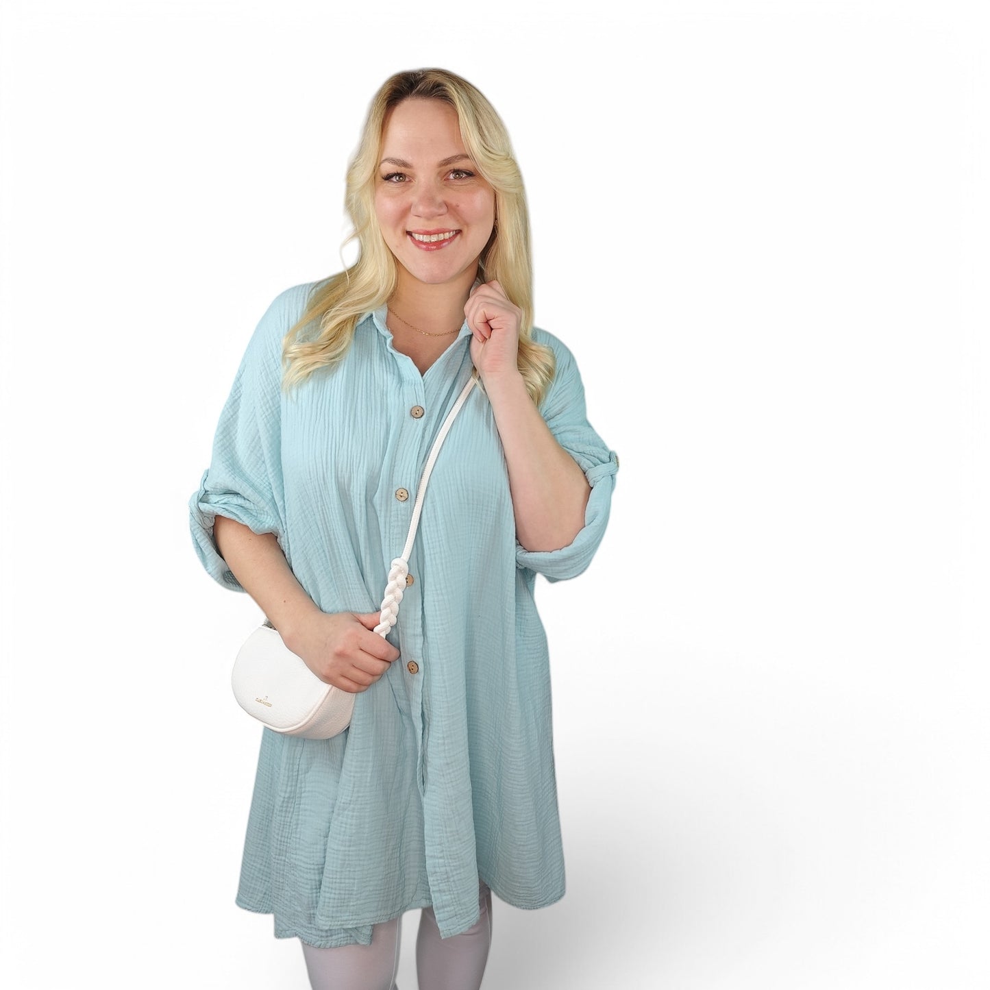 Musselin Longbluse in Türkis