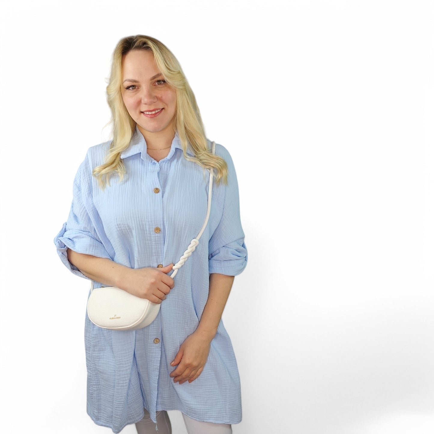 Musselin Longbluse in Hellblau