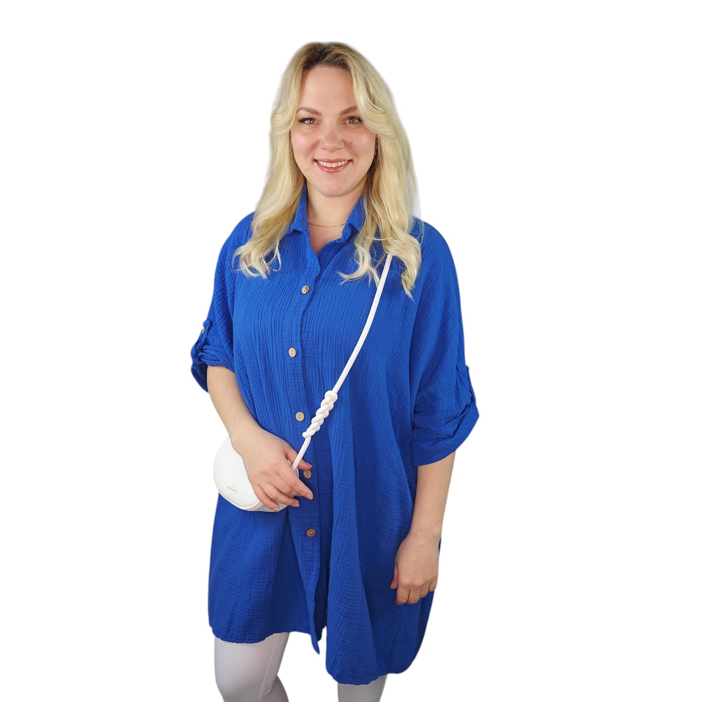 Musselin Longbluse in Blau