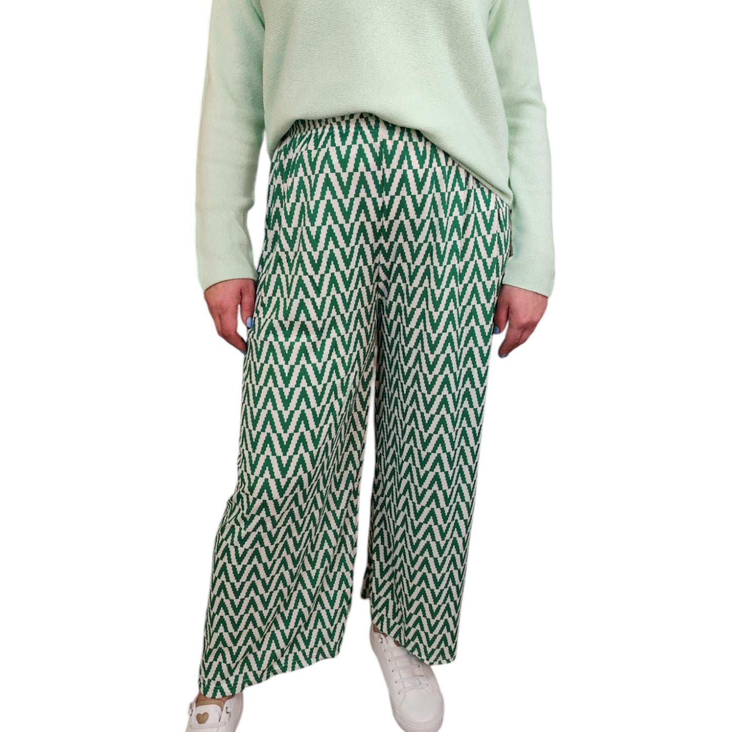 Gemusterte Wide-Leg Hose in Grün-Weiß