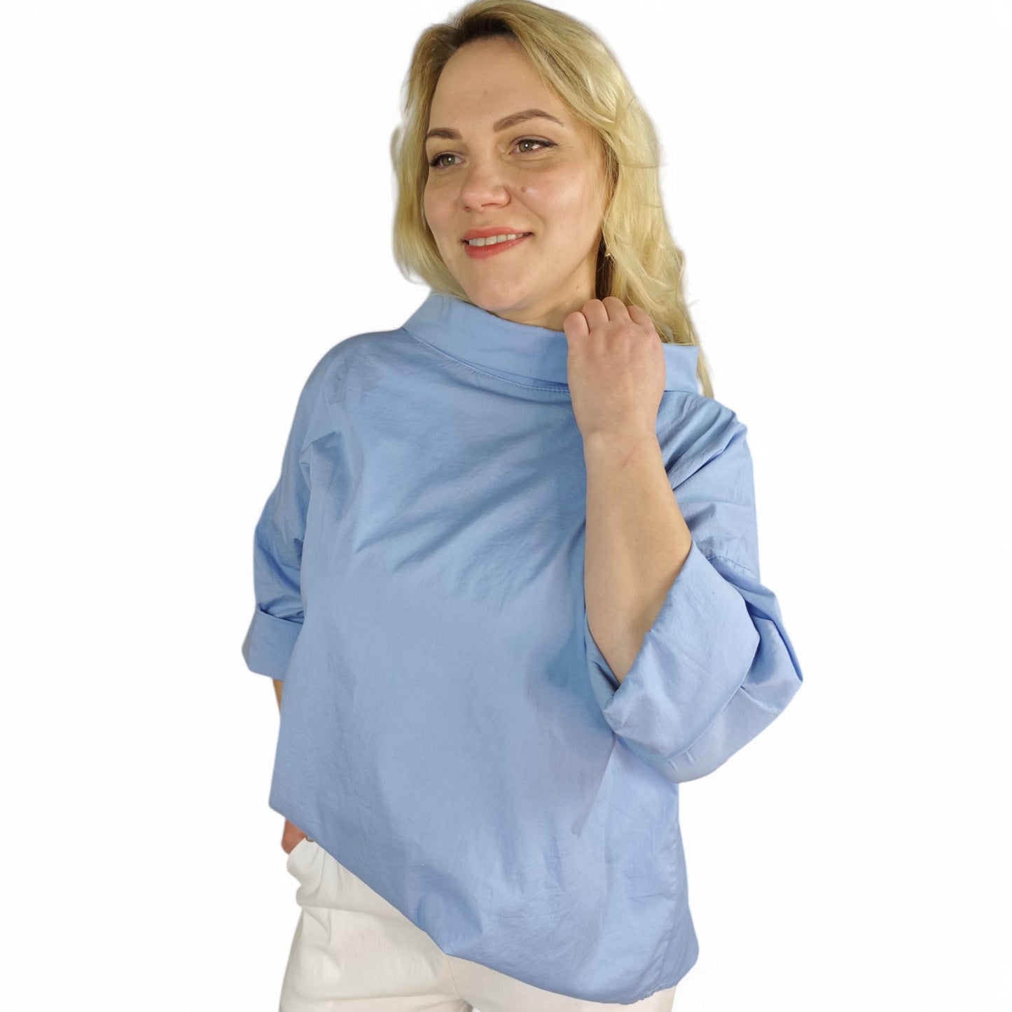 Bluse mit Kragen in Hellblau