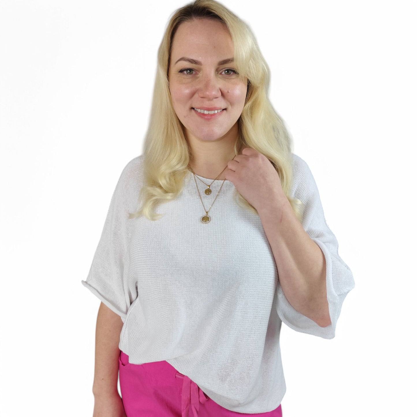 Oversize Feinstrick Shirt in Weiß