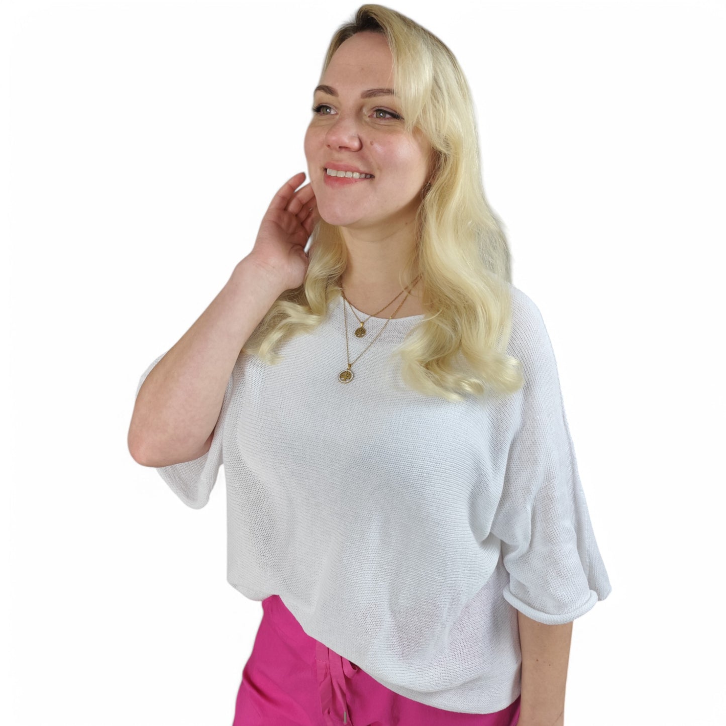 Oversize Feinstrick Shirt in Weiß