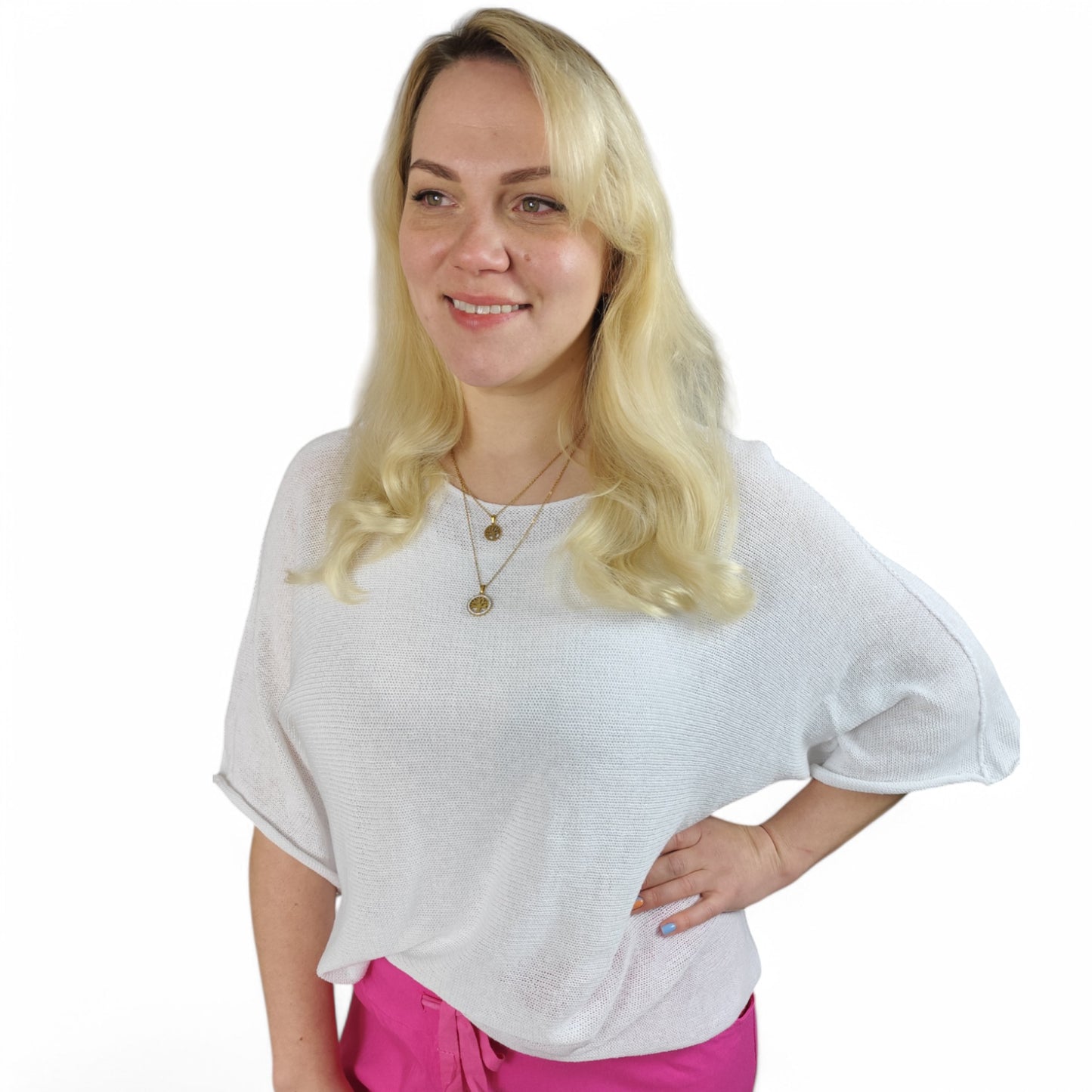 Oversize Feinstrick Shirt in Weiß
