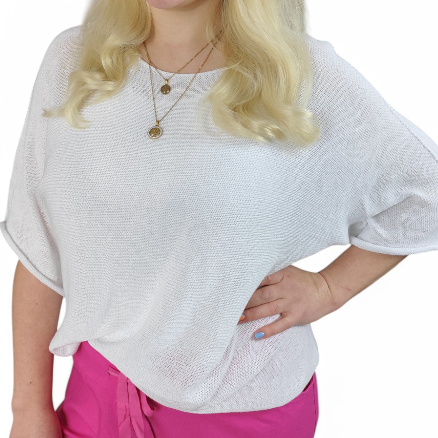 Oversize Feinstrick Shirt in Weiß