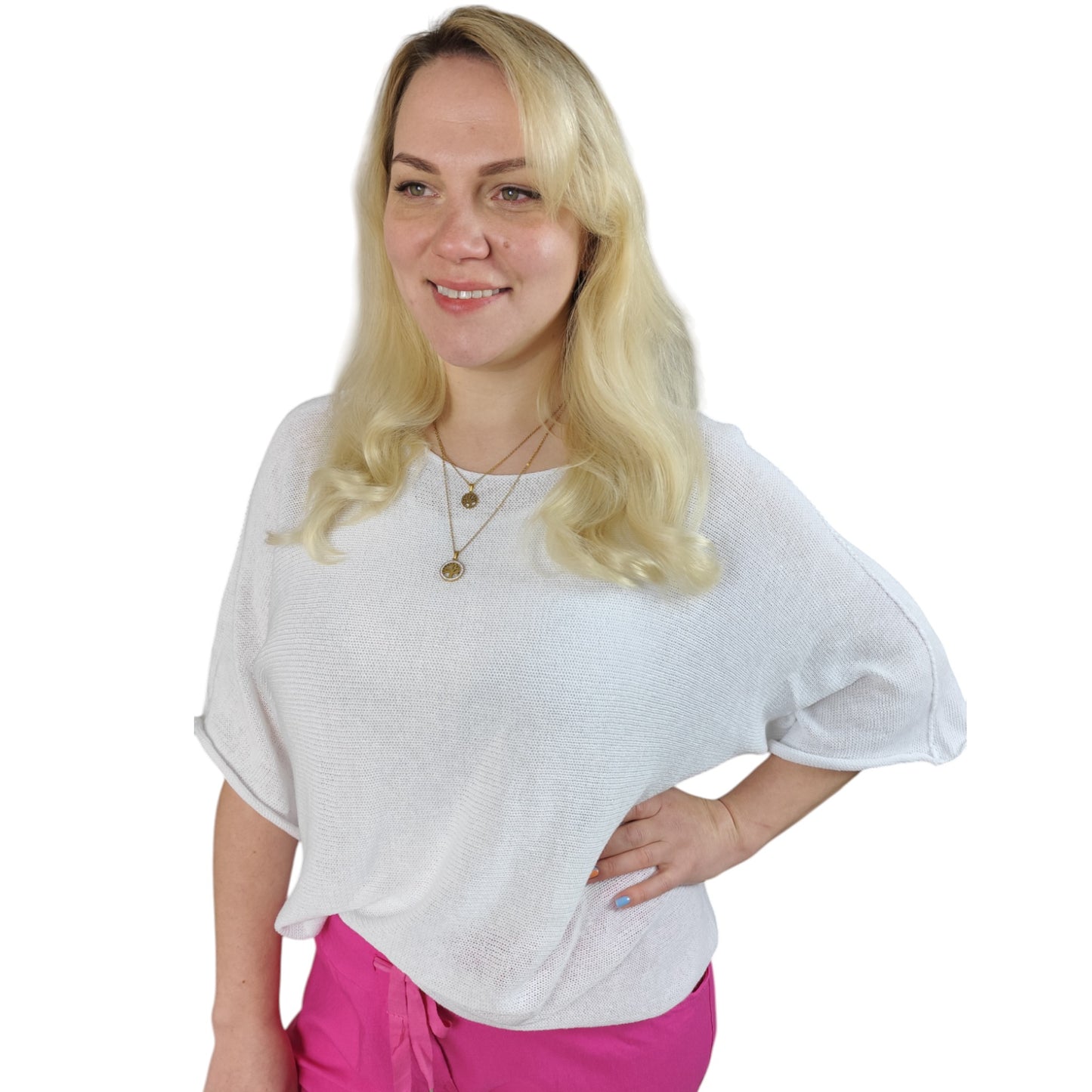 Oversize Feinstrick Shirt in Weiß