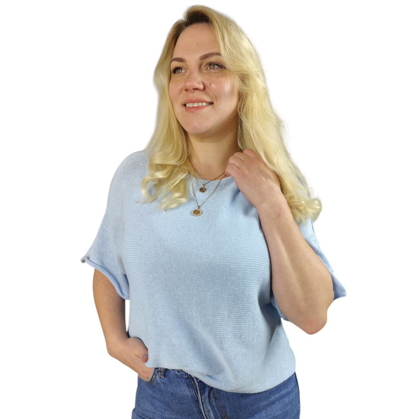 Oversize Feinstrick Shirt in Hellblau