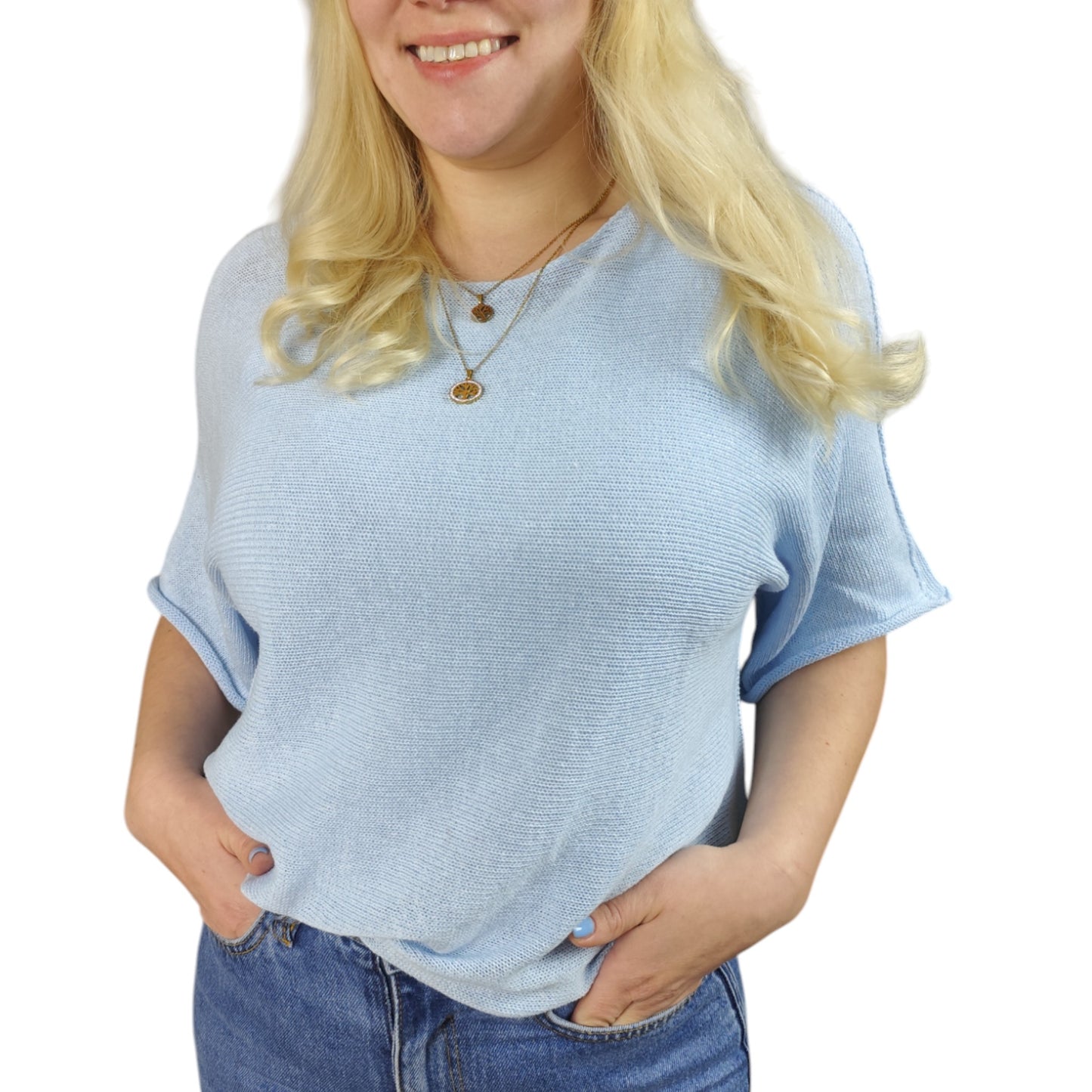 Oversize Feinstrick Shirt in Hellblau