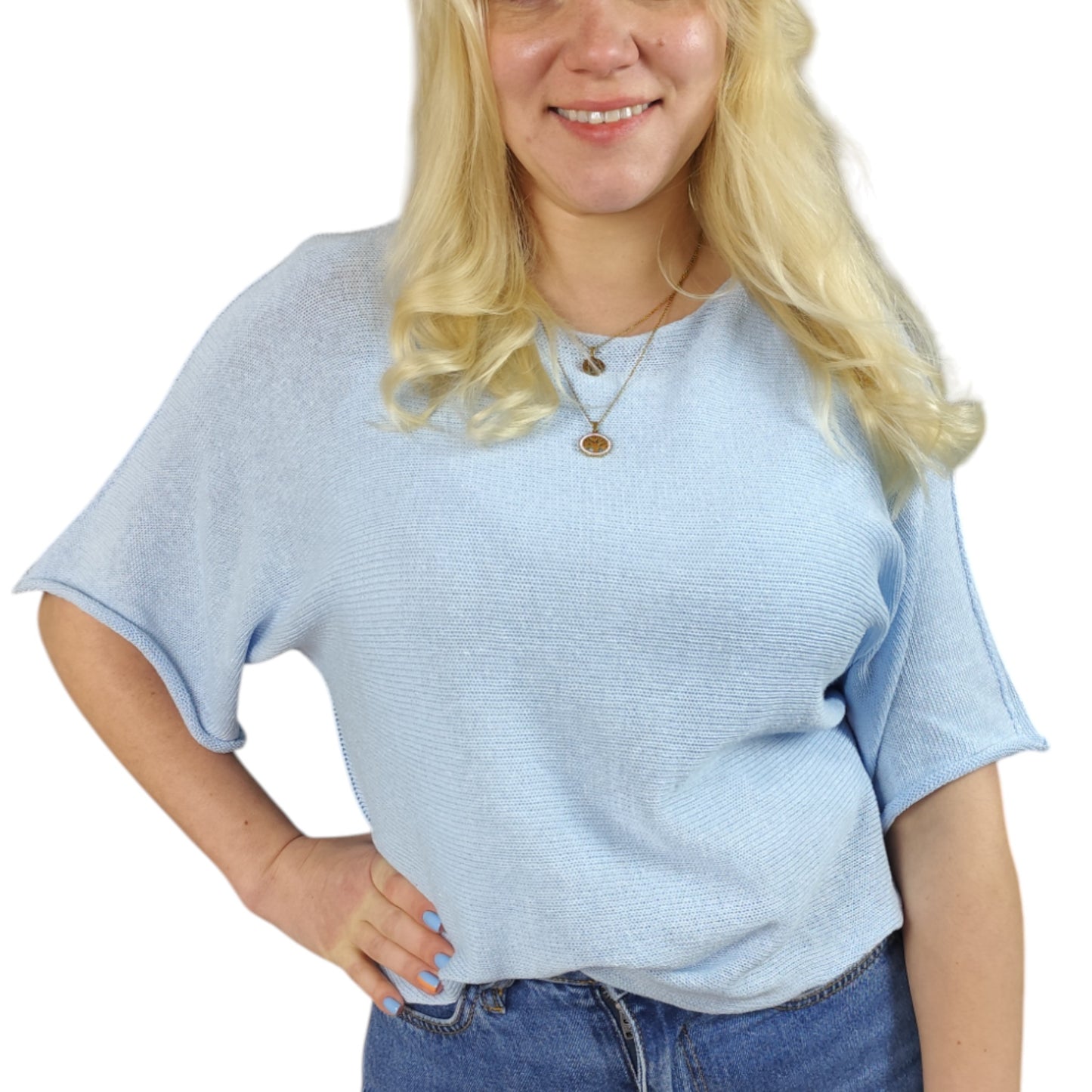 Oversize Feinstrick Shirt in Hellblau