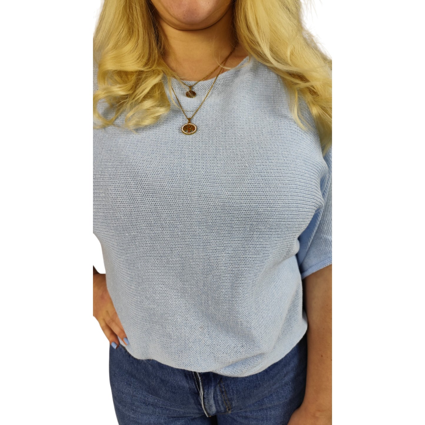 Oversize Feinstrick Shirt in Hellblau