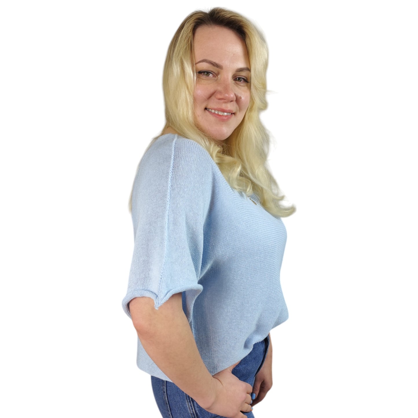 Oversize Feinstrick Shirt in Hellblau