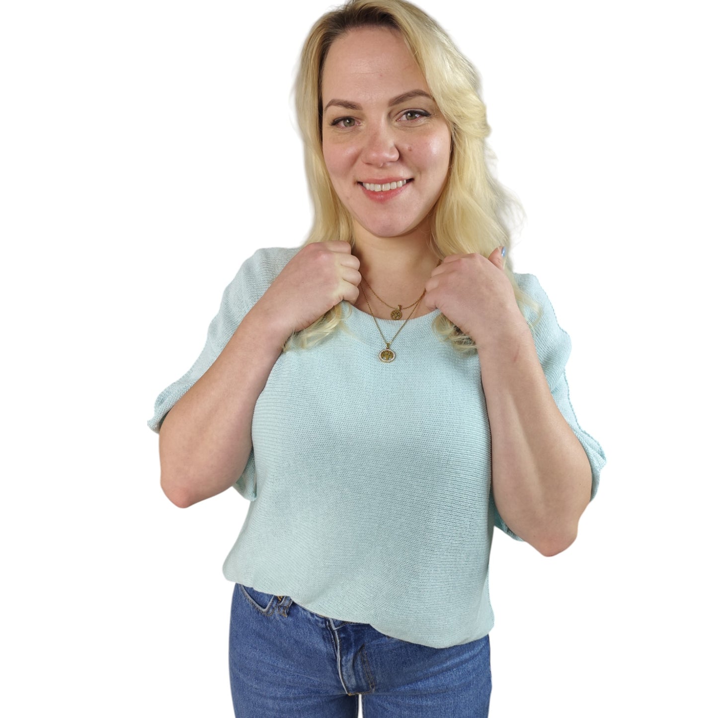Oversize Feinstrick Shirt in Mintgrün