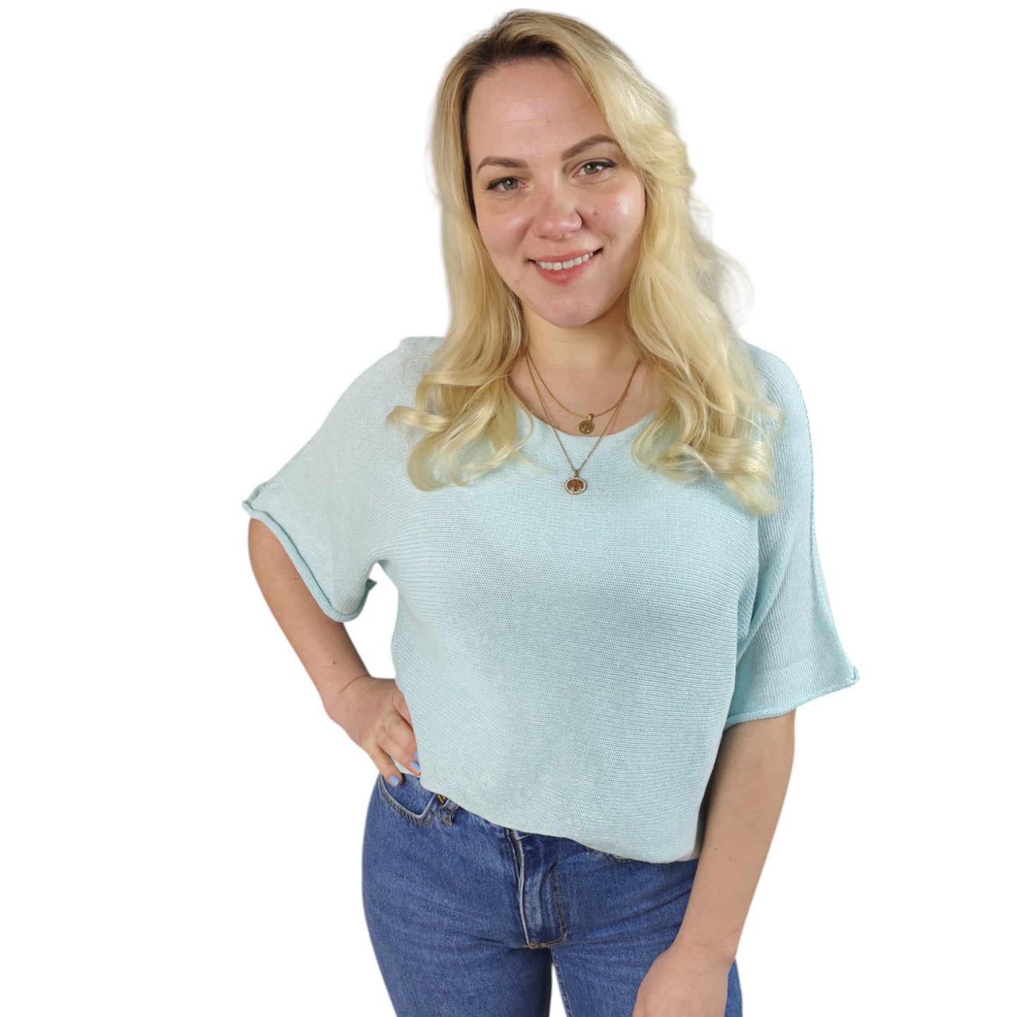 Oversize Feinstrick Shirt in Mintgrün