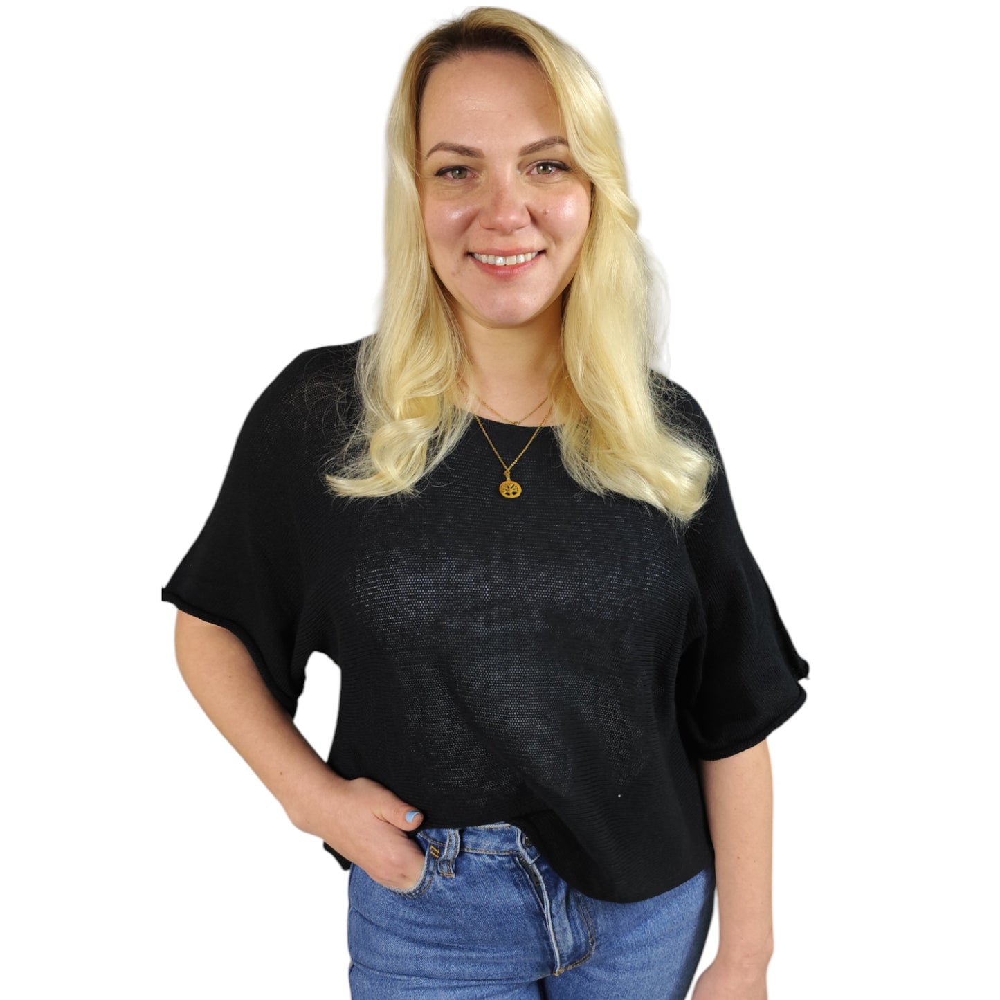 Oversize Feinstrick Shirt in Schwarz