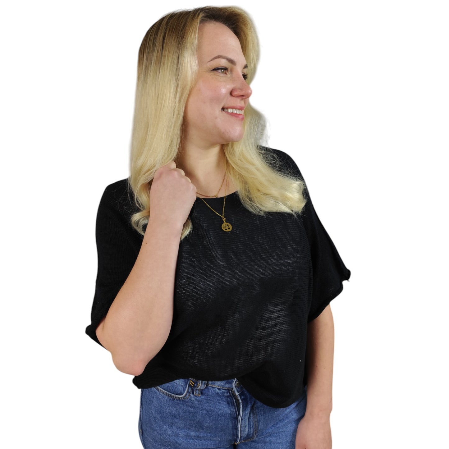 Oversize Feinstrick Shirt in Schwarz