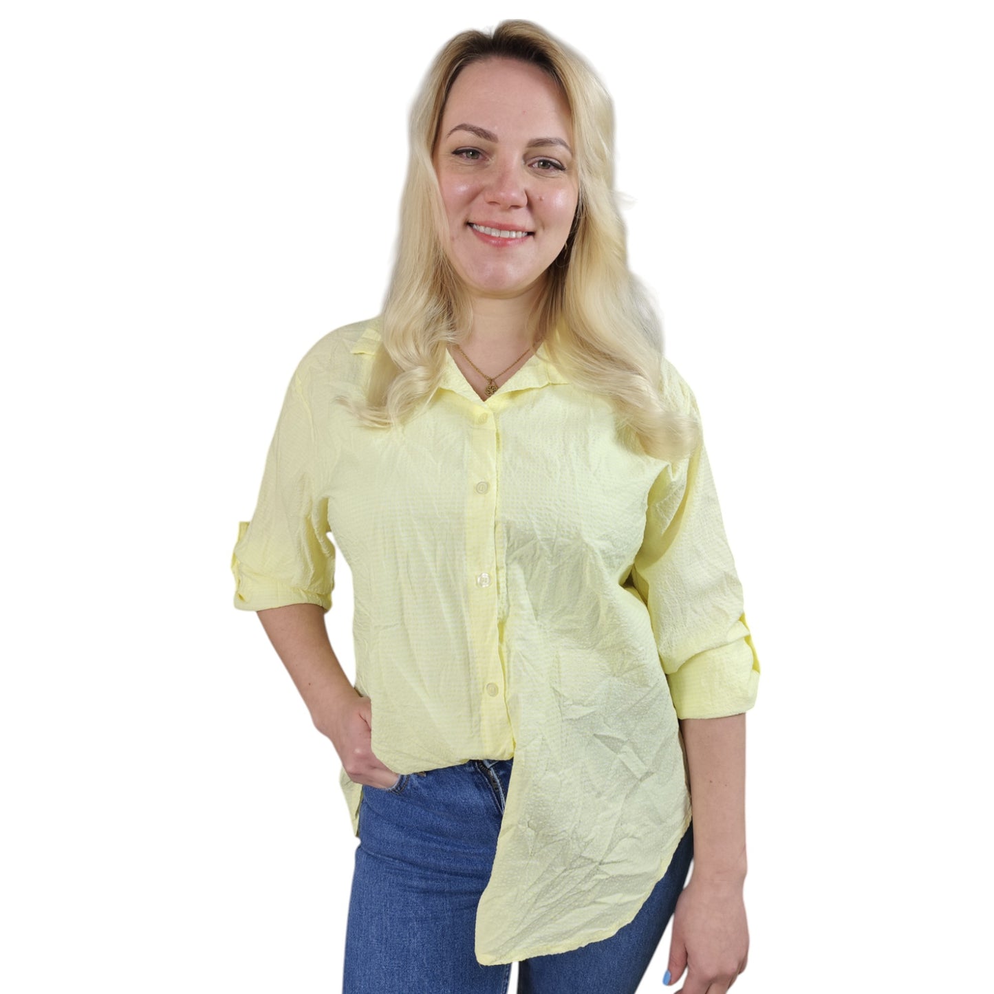 Karo-Bluse in Gelb-Weiß