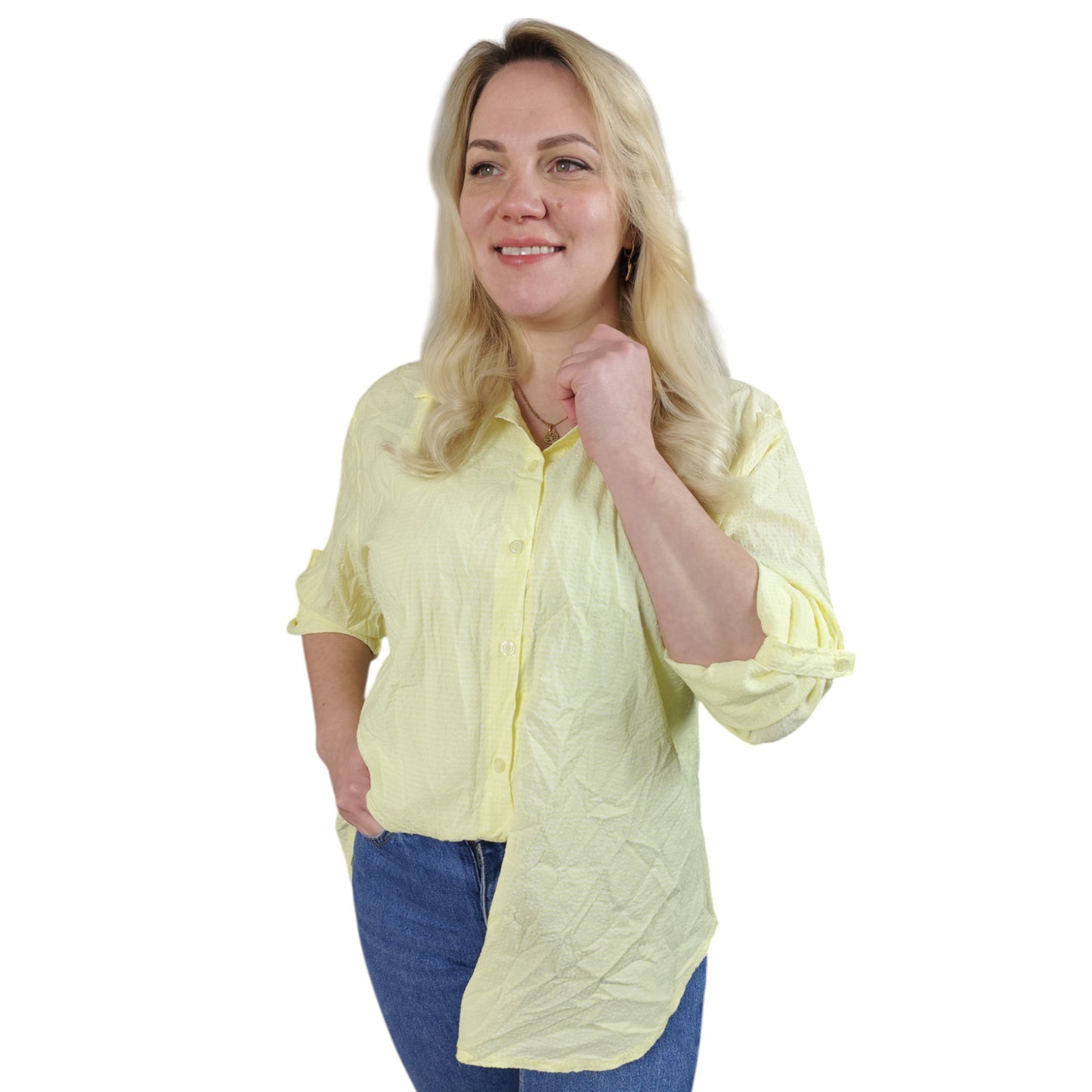 Karo-Bluse in Gelb-Weiß