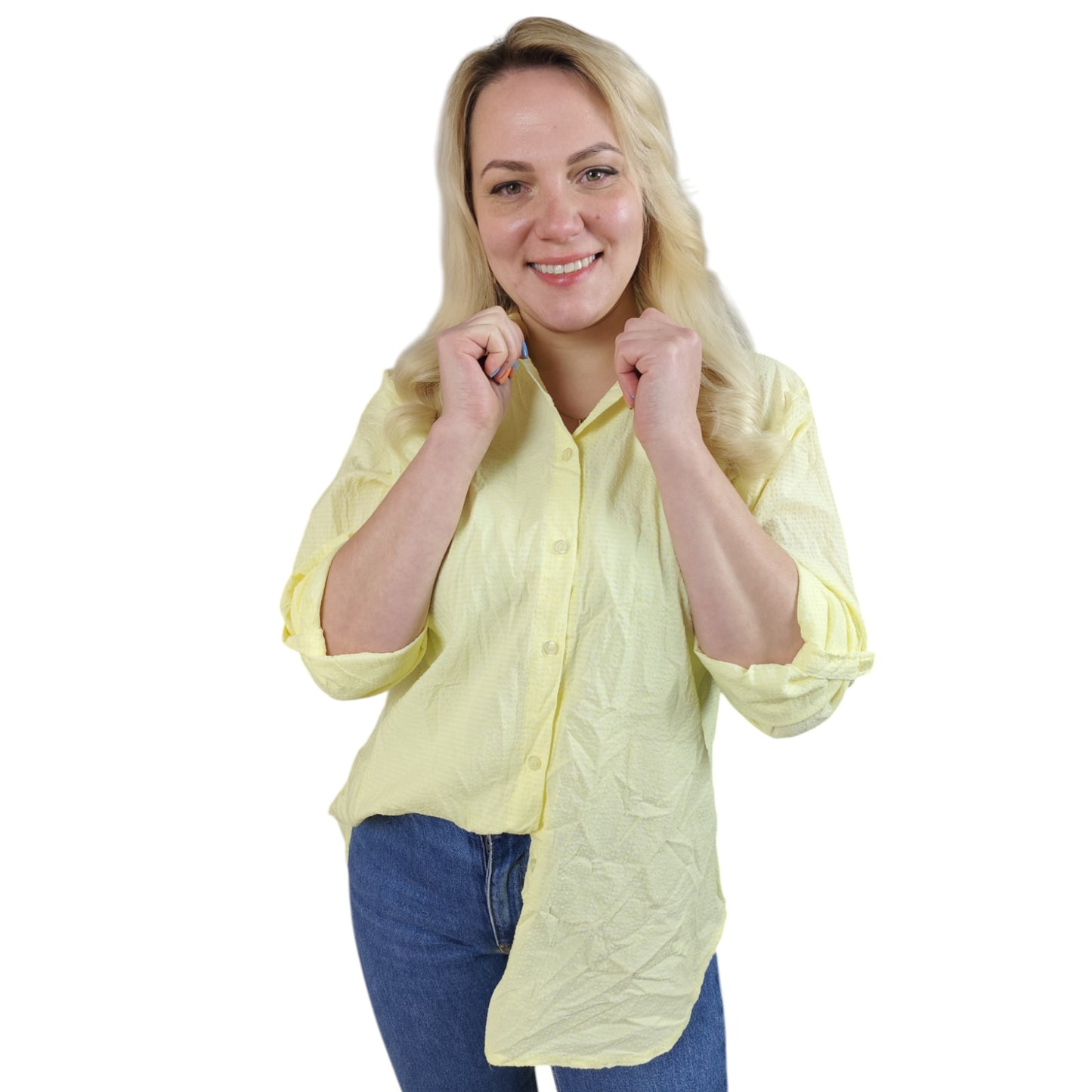Karo-Bluse in Gelb-Weiß