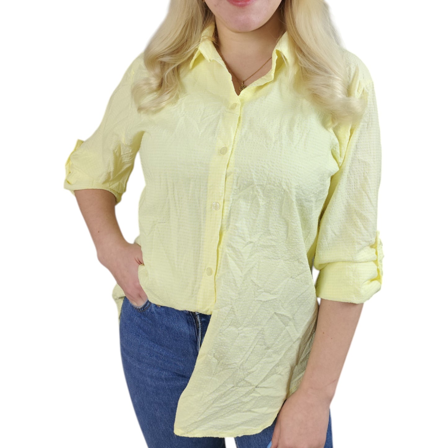 Karo-Bluse in Gelb-Weiß