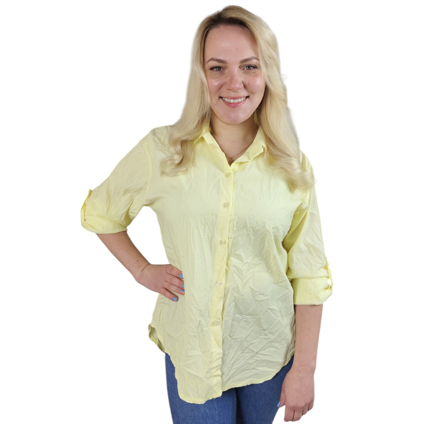 Karo-Bluse in Gelb-Weiß