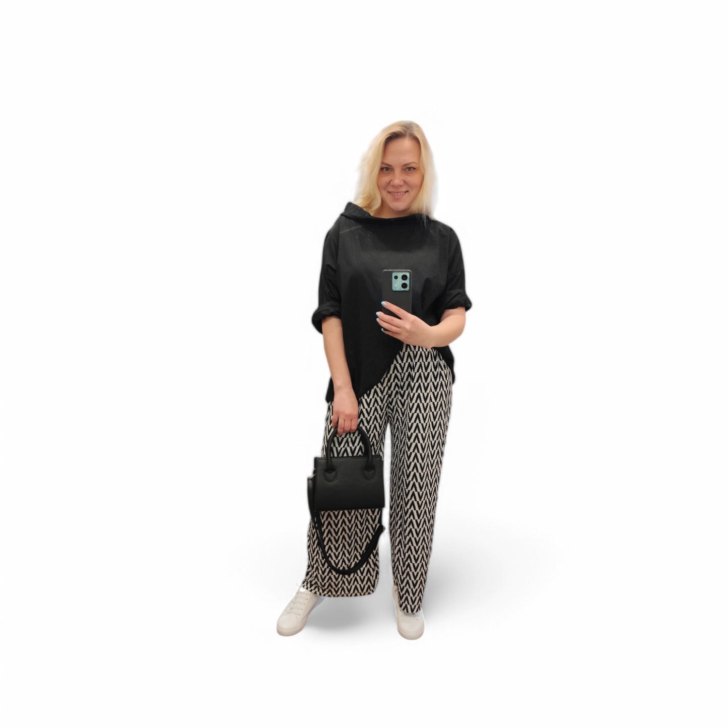 Gemusterte Wide-Leg Hose in Schwarz-Weiß