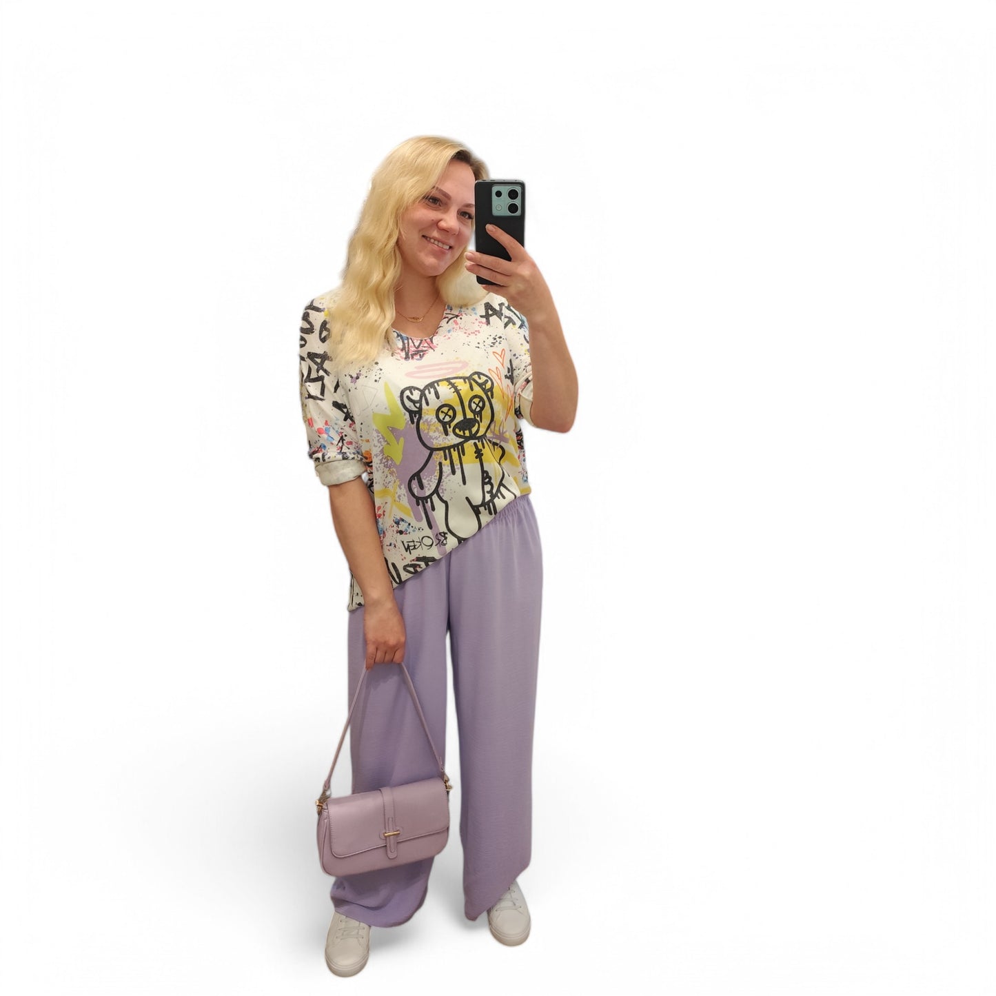Wide-Leg Hose mit hoch geschnittenem Bund in Flieder